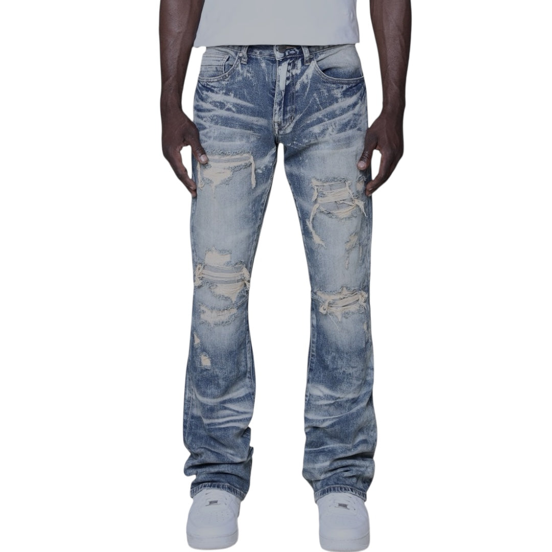 Rise - Flare Distress Denim - T.Blue - 25609