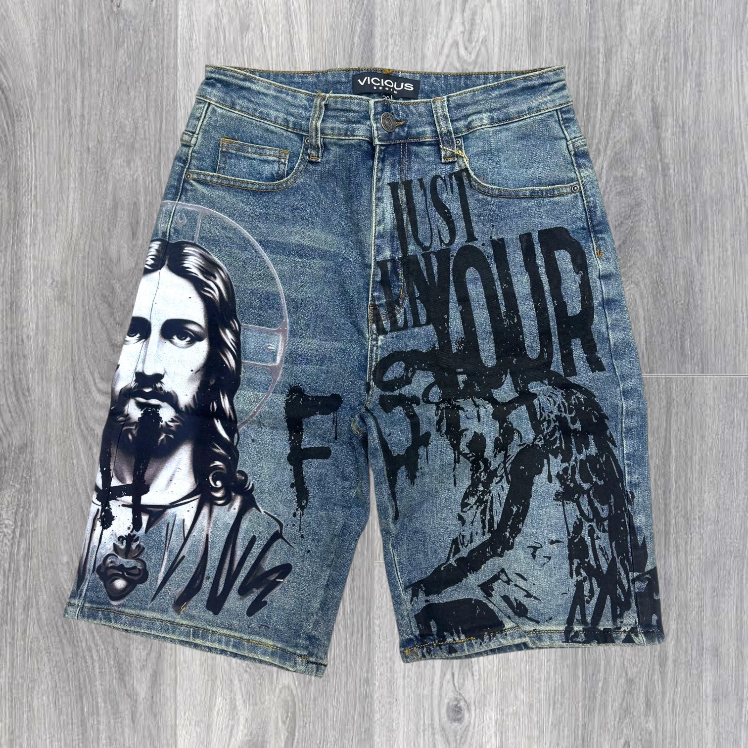 Vicious - Faith Denim shorts- Antique Blue - vc1130