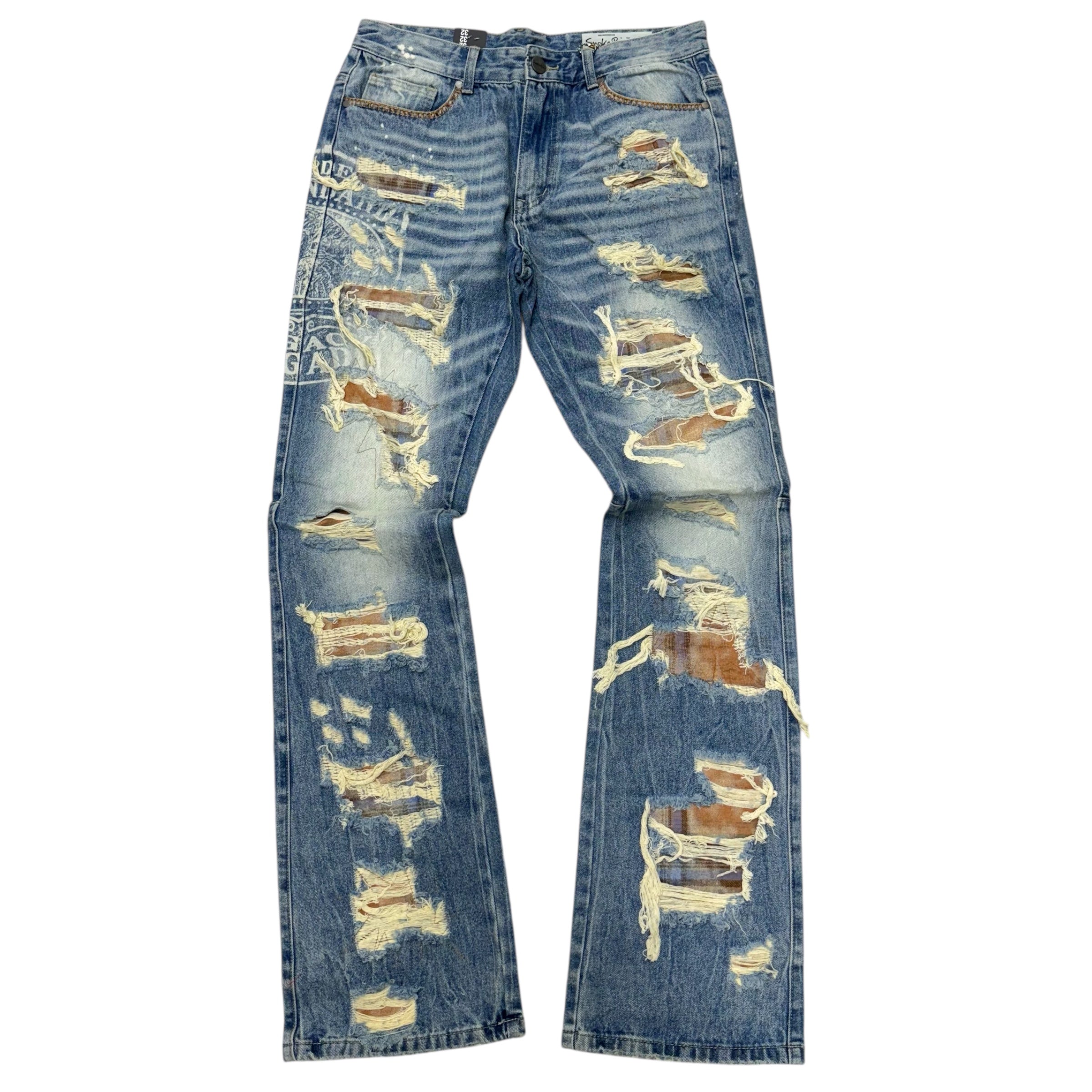 Rise - Distress with Plaid Jeans - Mnich - JP25644