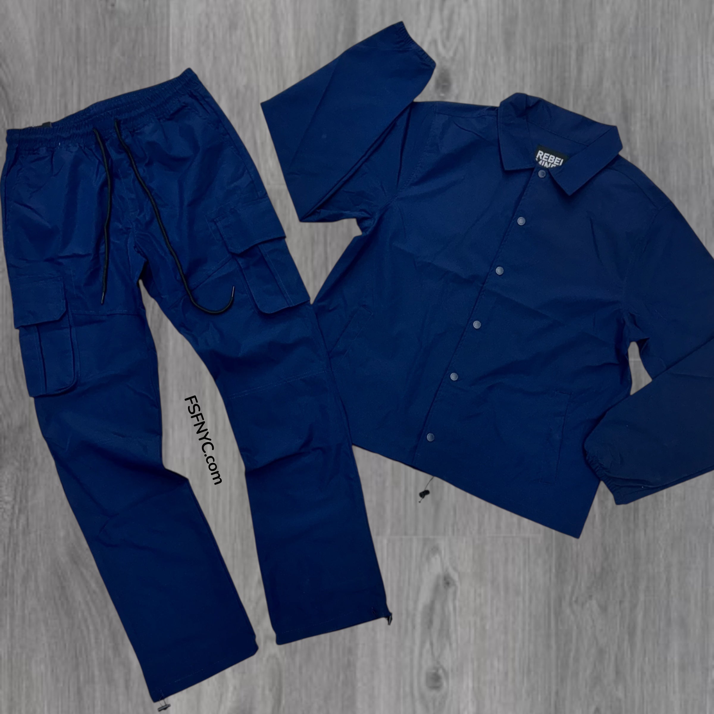 Rebel - SET - Nylon Coach Jacket & Cargo Pants - Navy - 525 421