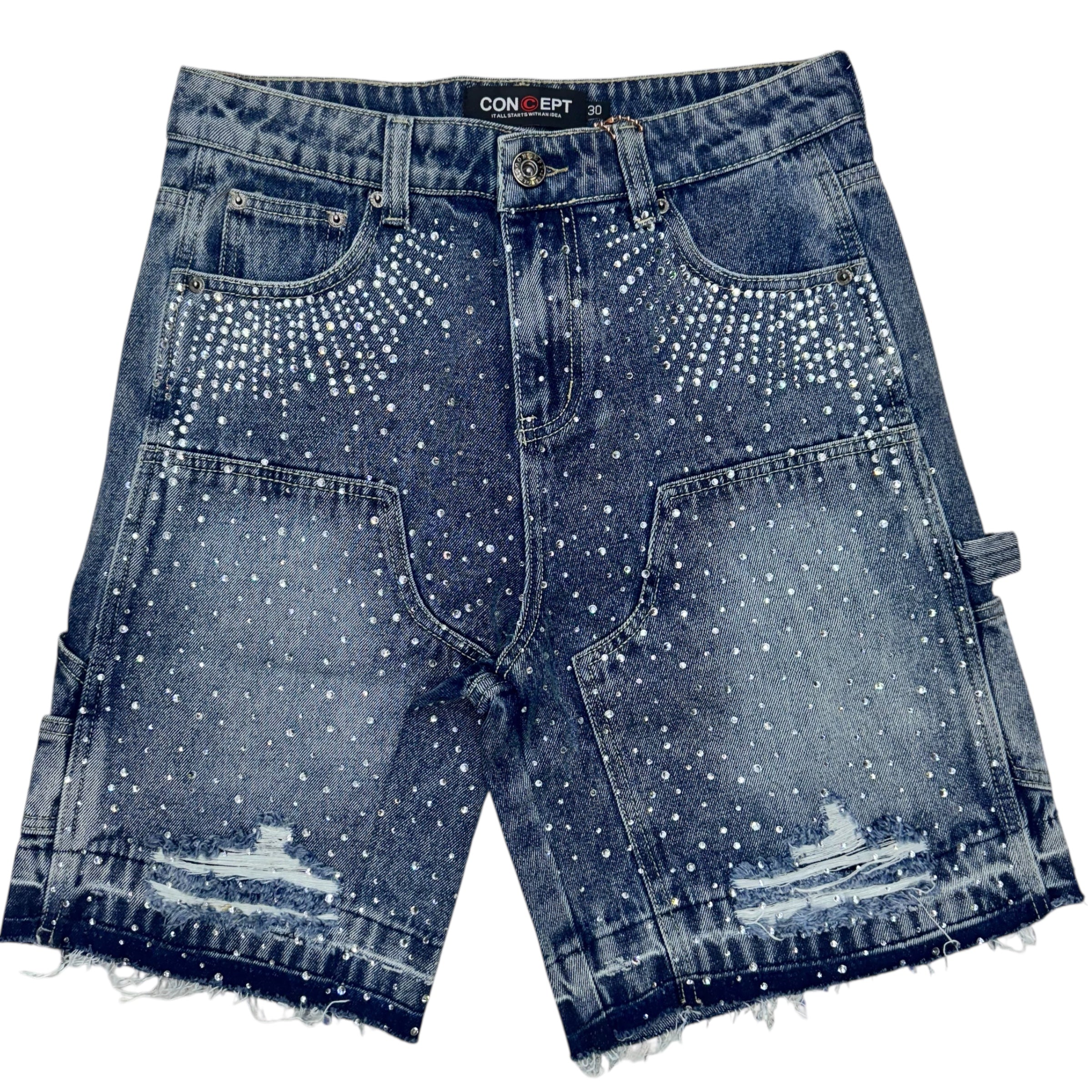Con Rhinestone Denim Shorts Heritage Blue 002