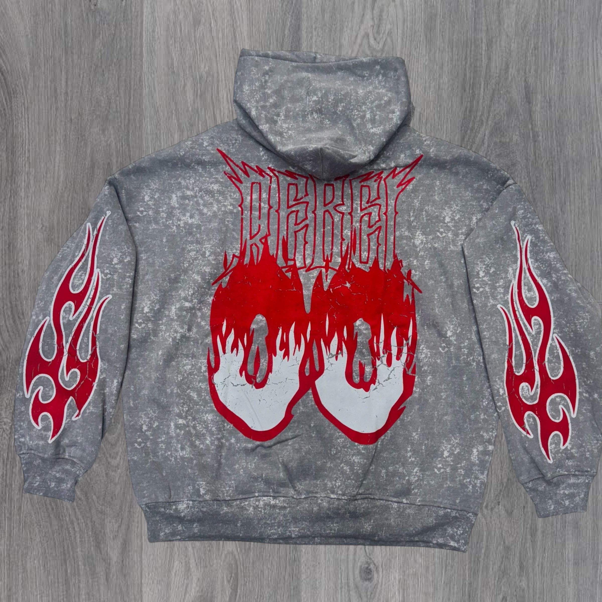 Rebel - Stacked Flame Skull Acid Wash Sweat Suit - Grey - 315 415