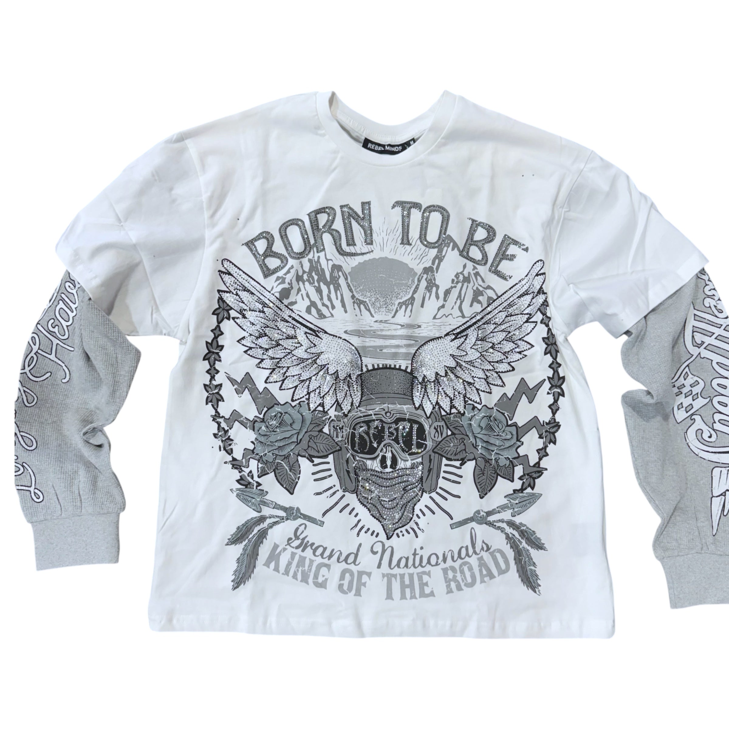 Rebel - Born to Be Long Sleeve T-shirt- White- 214
