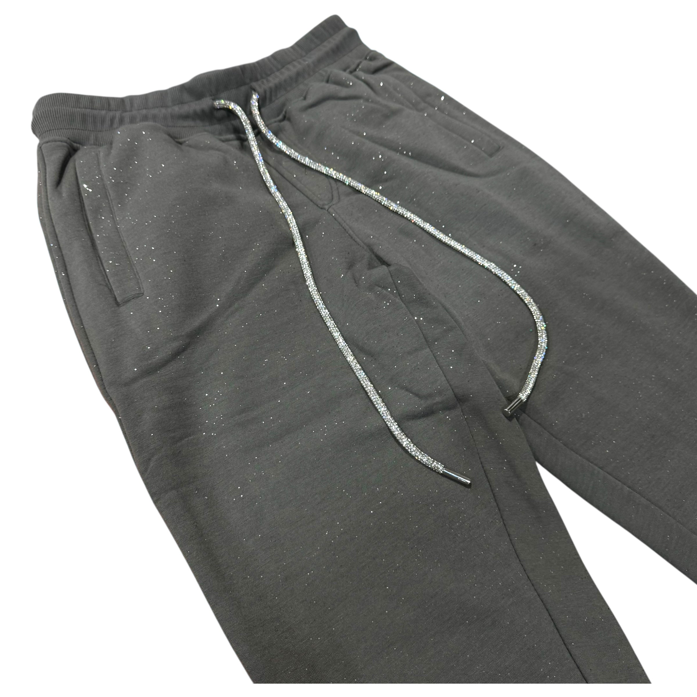 Rebel - Flare Crystal Strings Sweat Pants - Charcoal Grey - 425