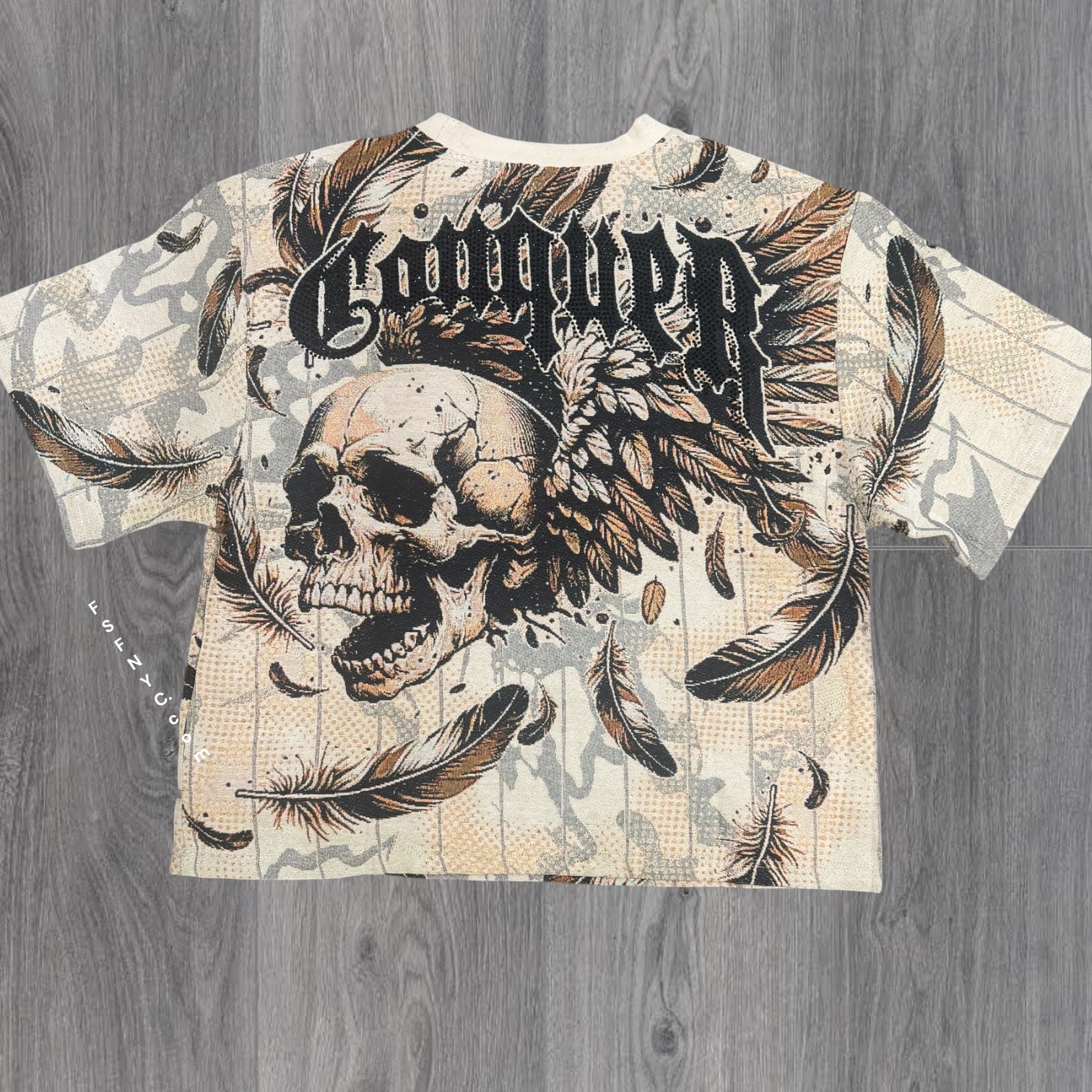 Rebel - SET Tapestry Skull w/Rhinestone Short Set - Cream - 703 903