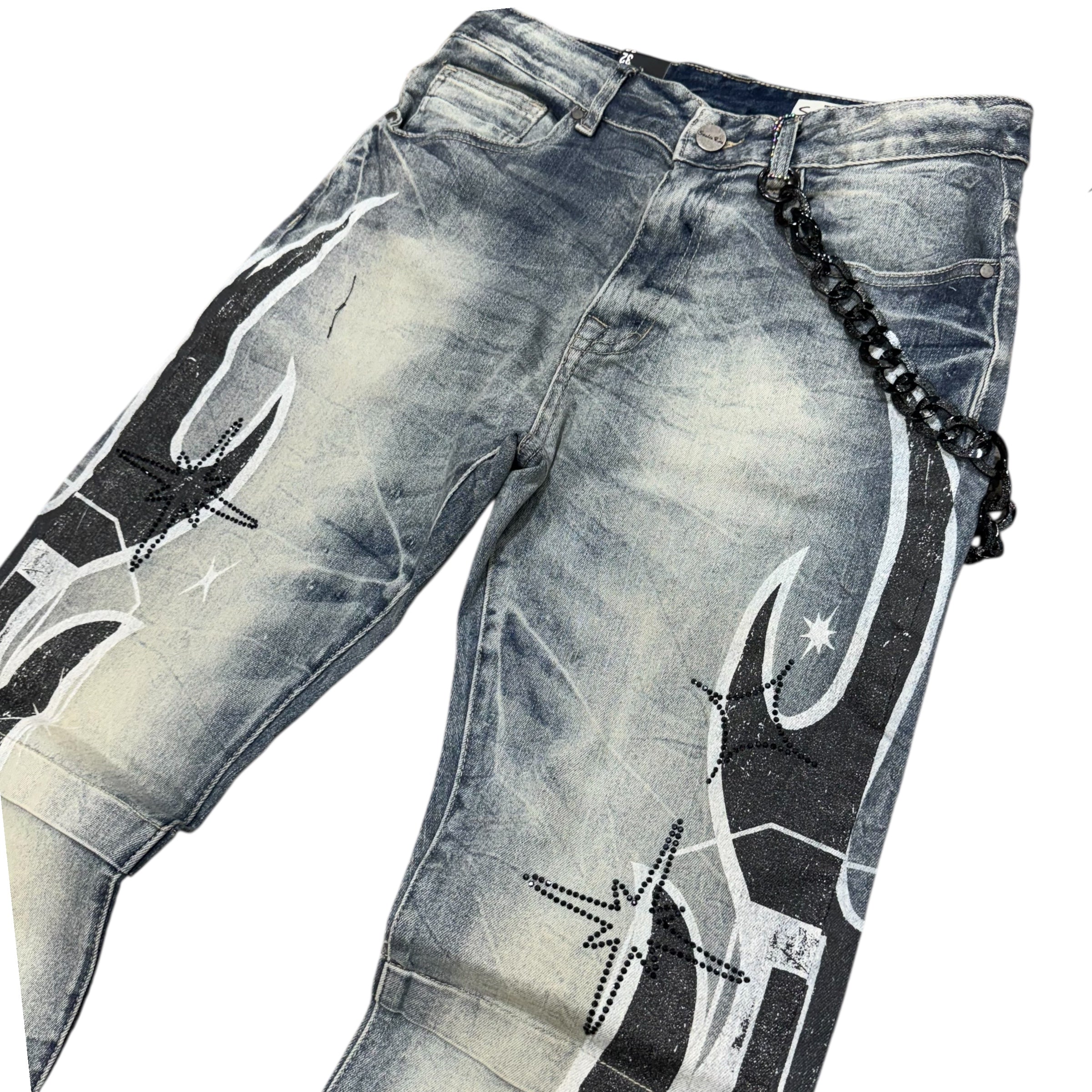 Rise - Graphic Denim w/chain - Hazel Blue - 25626