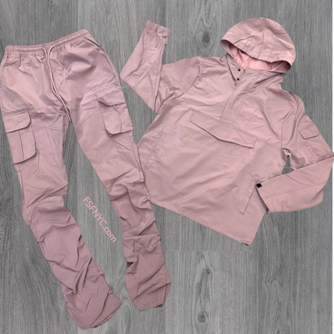 Rebel - NYLON Stacked & Anorak Pullover Jacket - SET - DUSTY PINK - 522422