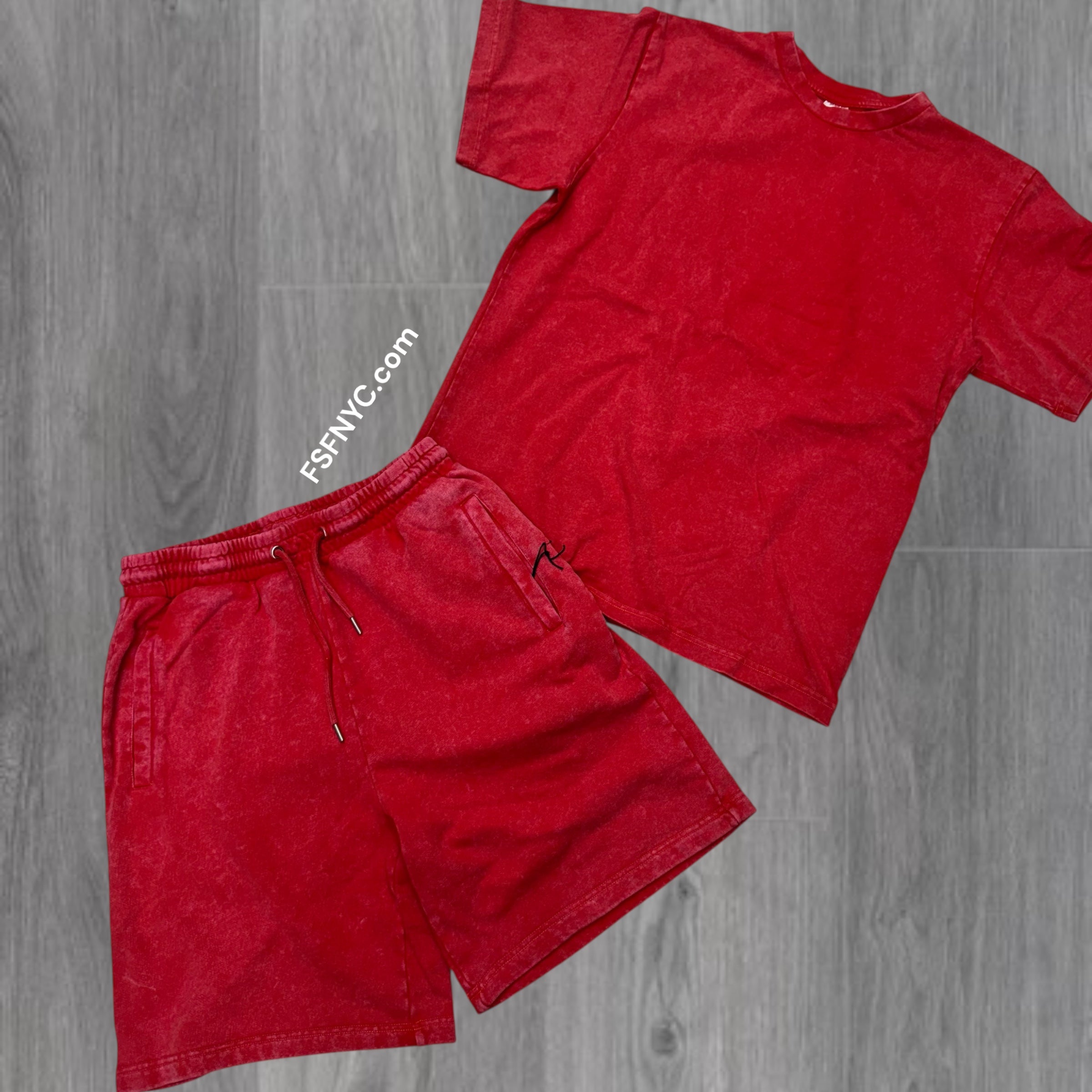 ARM Stone Wash Short Set Red 001