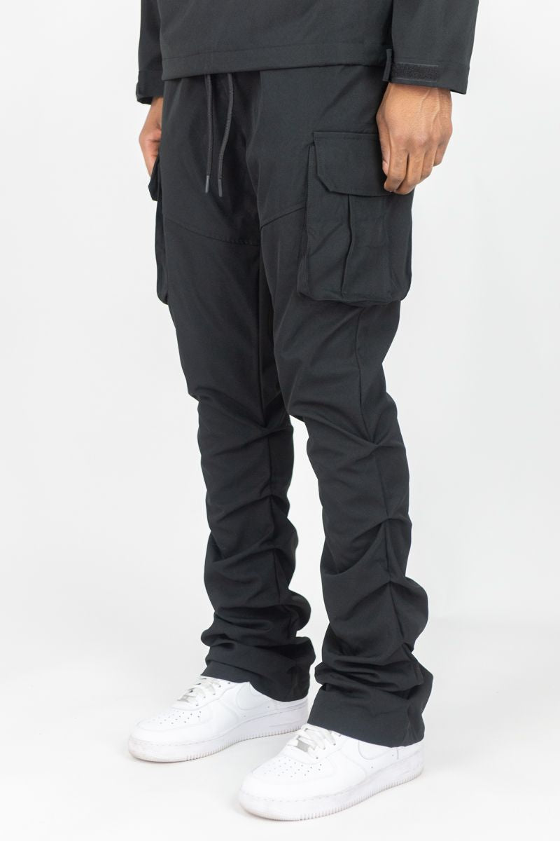 Rebel - Stacked Nylon Cargo Pants (Black) 422