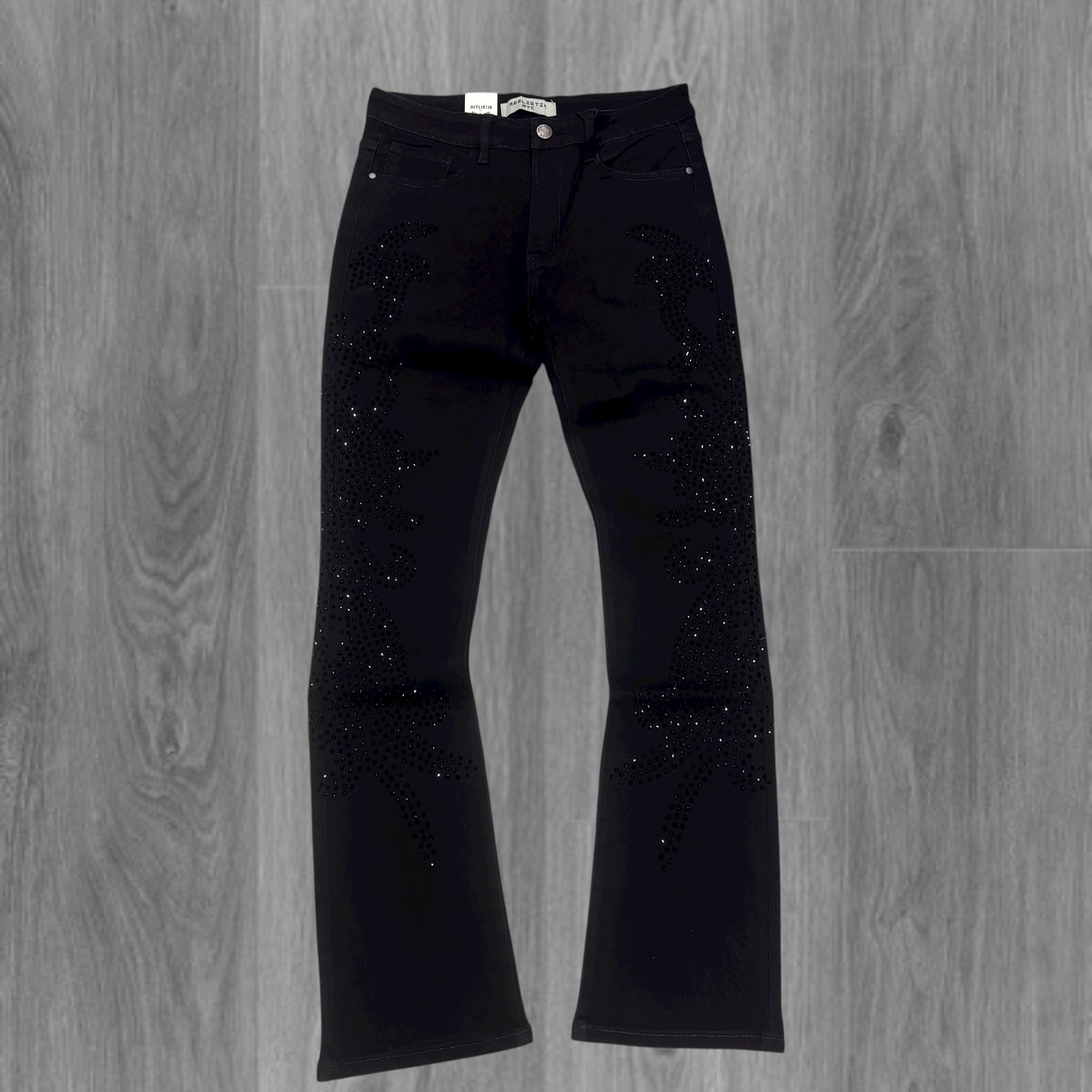 REELISTIK - Floral Rhinestone Flare Denim - BLK - RST6040
