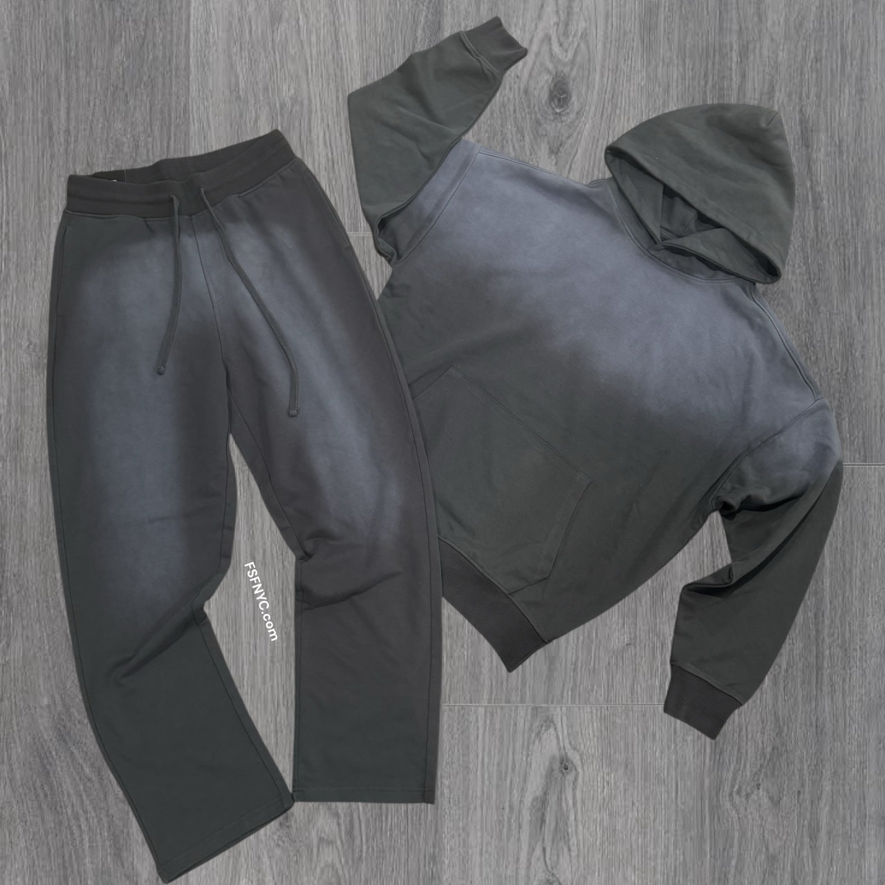 OverSized Fade Sweat Suit - Dark Grey - 885