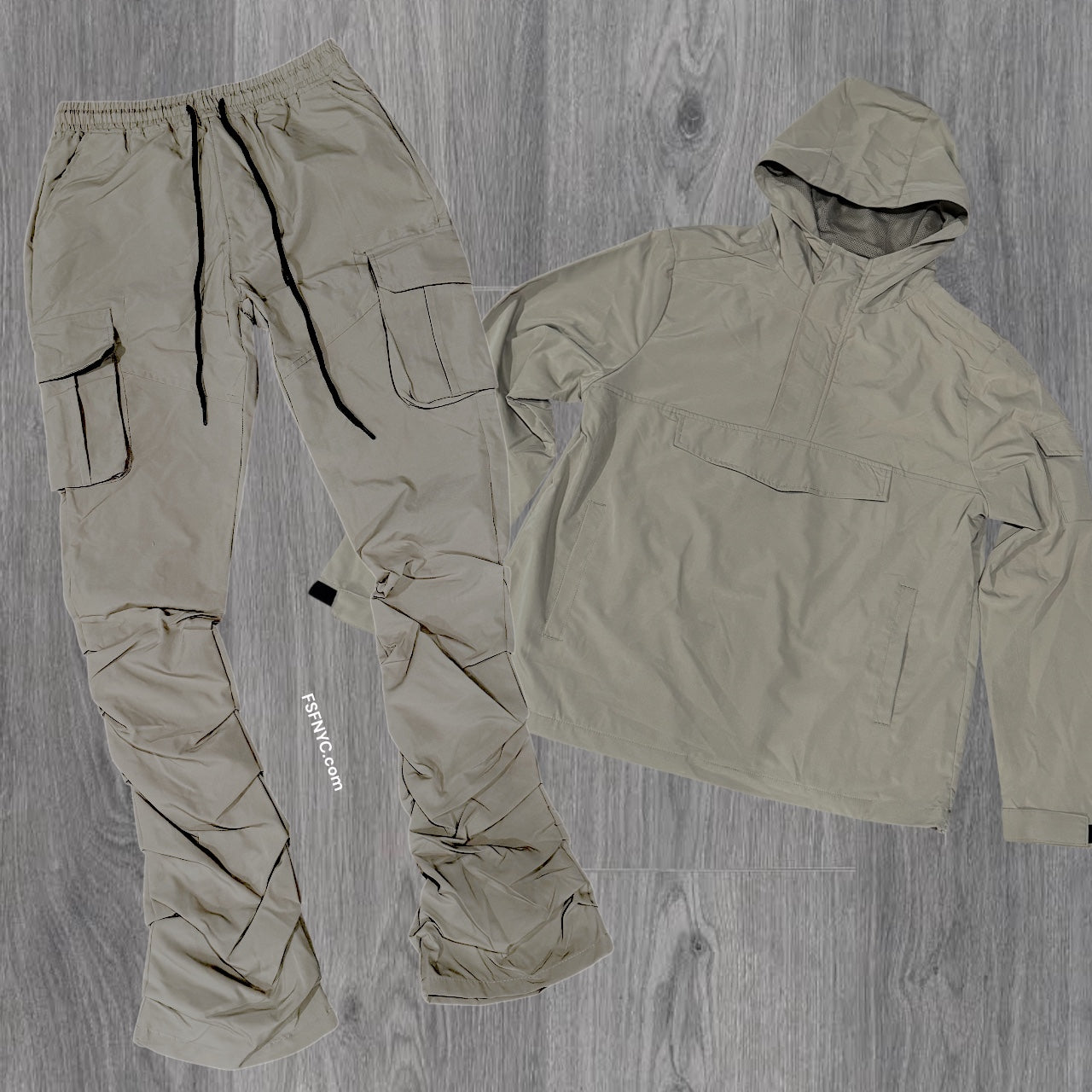 Rebel - NYLON Stacked & Anorak Pullover Jacket - SET - TAUPE - 522422