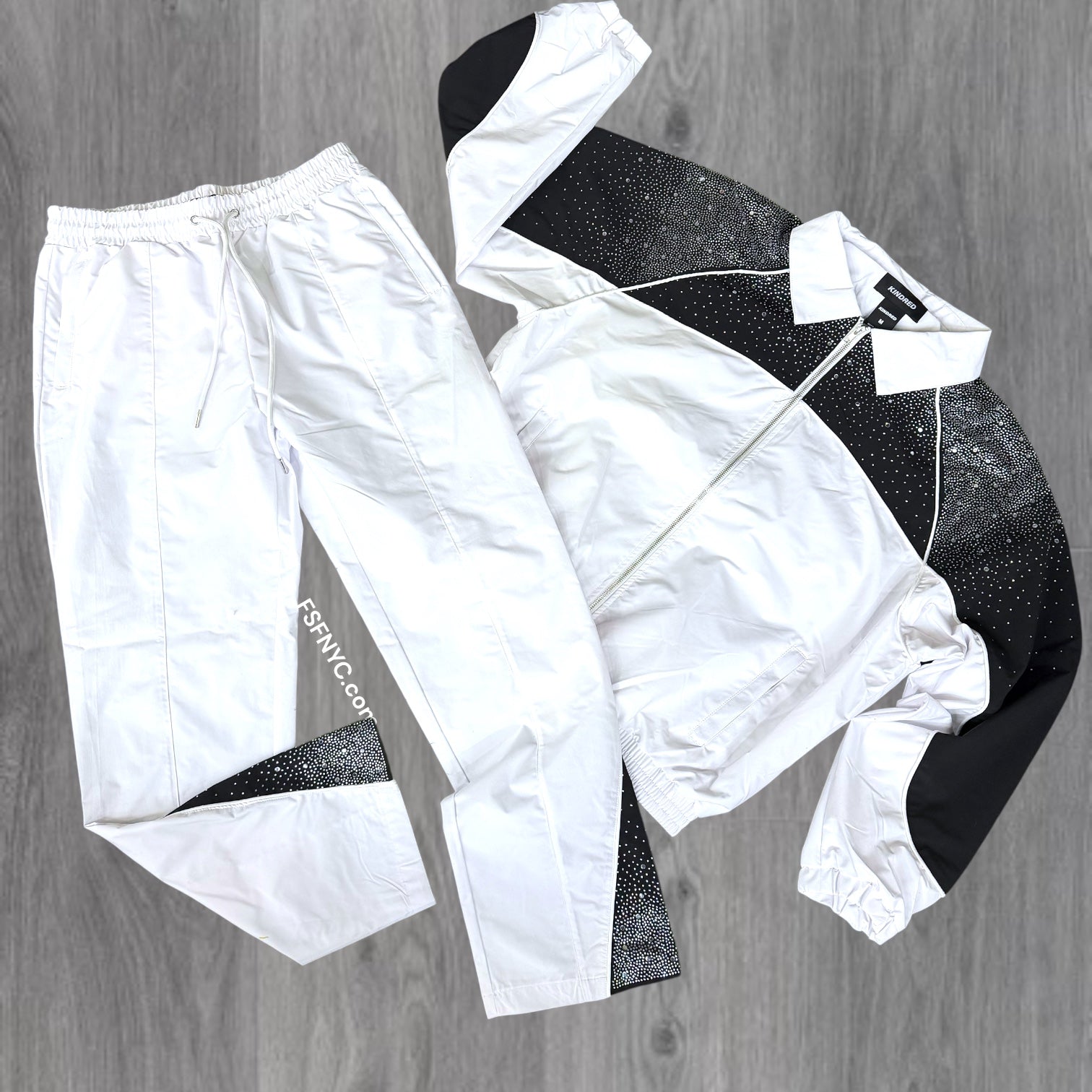 KD - Rhinestone “Straight Fit” Windbreaker Set -White / Black - KD2236