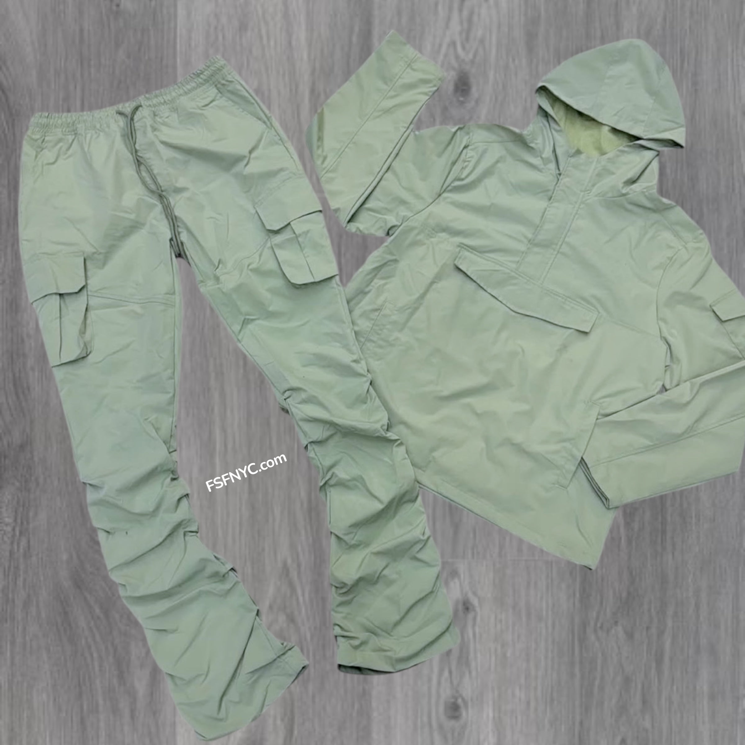 Rebel - NYLON Stacked & Anorak Pullover Jacket - SET - Sage - 522422