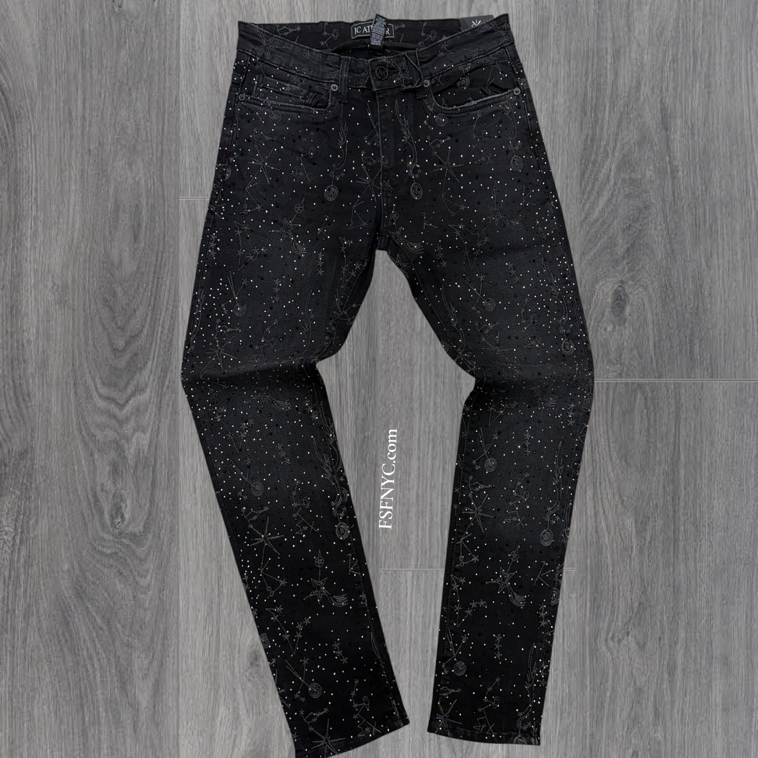 JC - Embroidery w Rhinestones Slim Jeans - Black s. - 2352