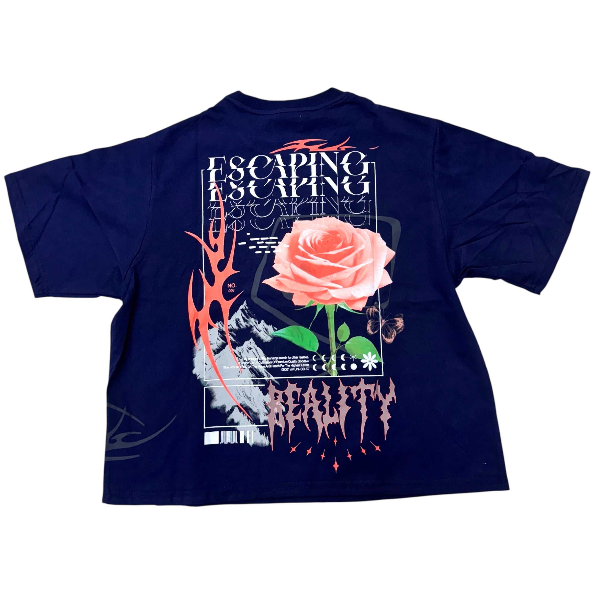 Under Rated Escaping Reality Cropped T-Shirt Navy 5112