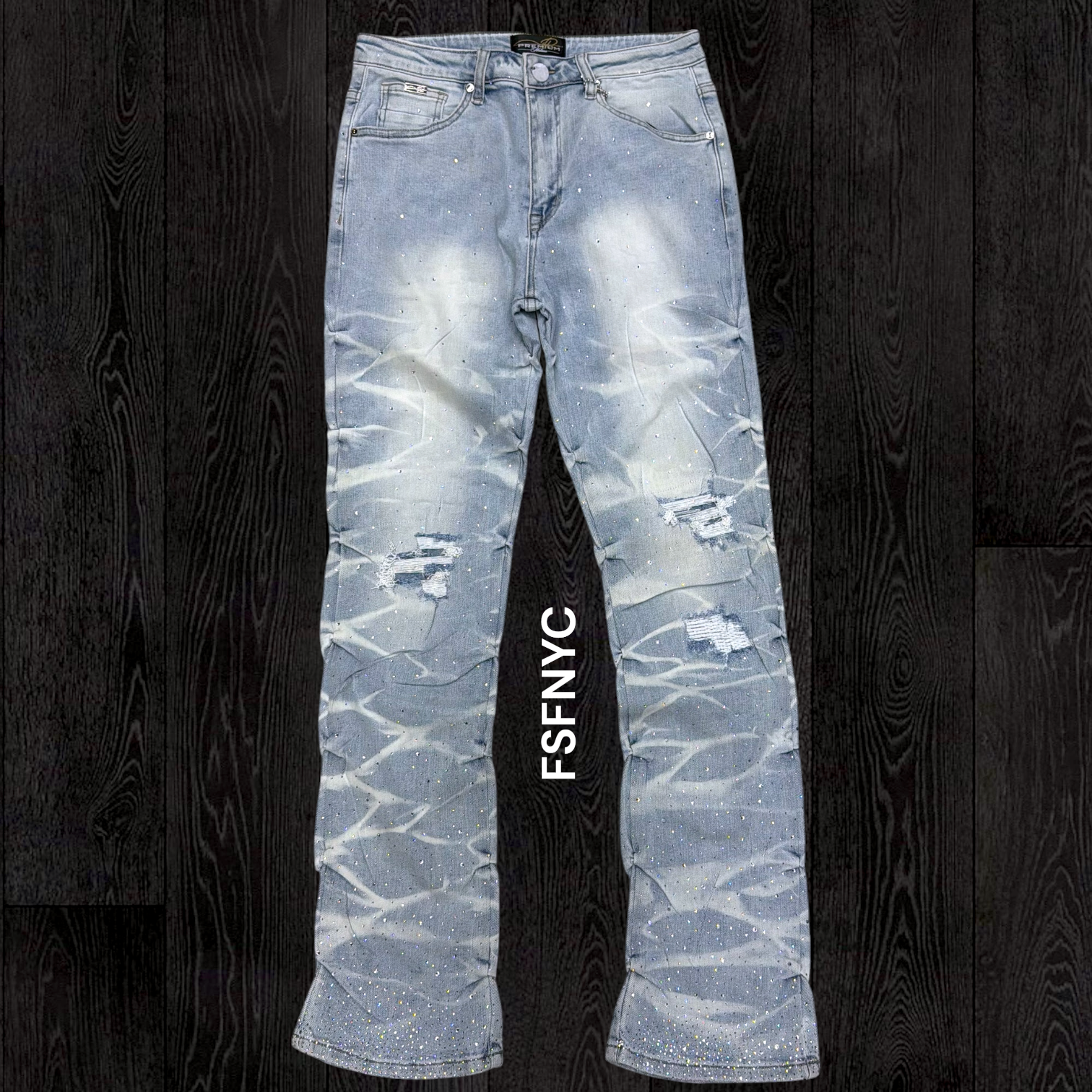 Milano - Stacked Rhinestone Denim - MD Blue 118