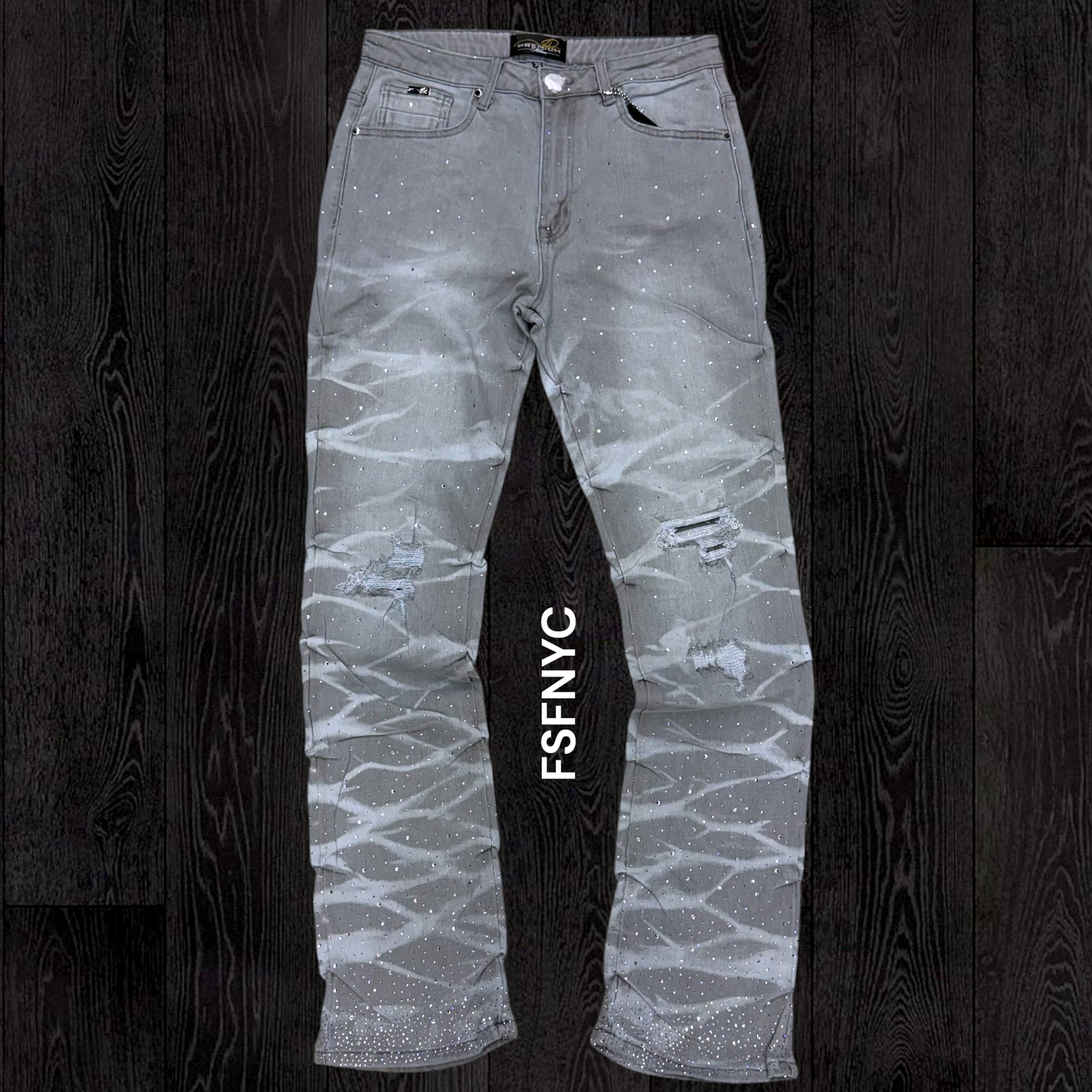 Milano - Stacked Rhinestone Denim - Grey