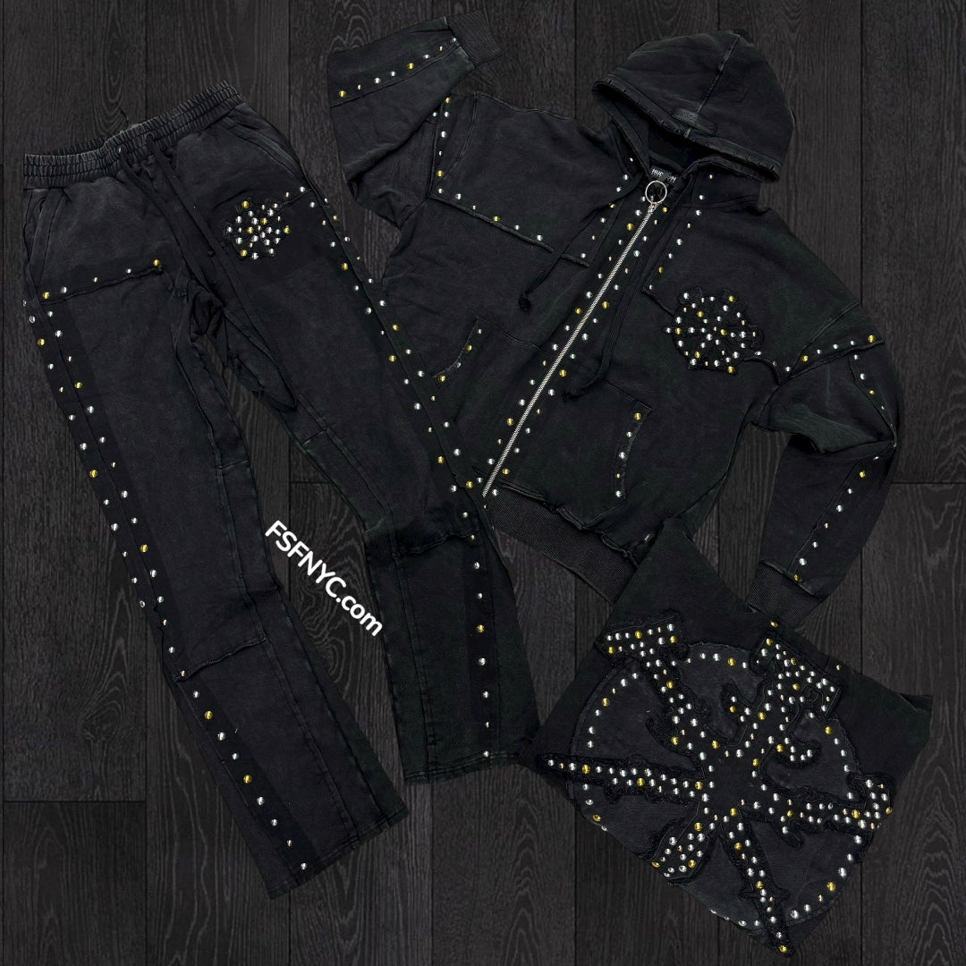 HDSON - Stacked Studded Sweatsuit Suit - Black - 586