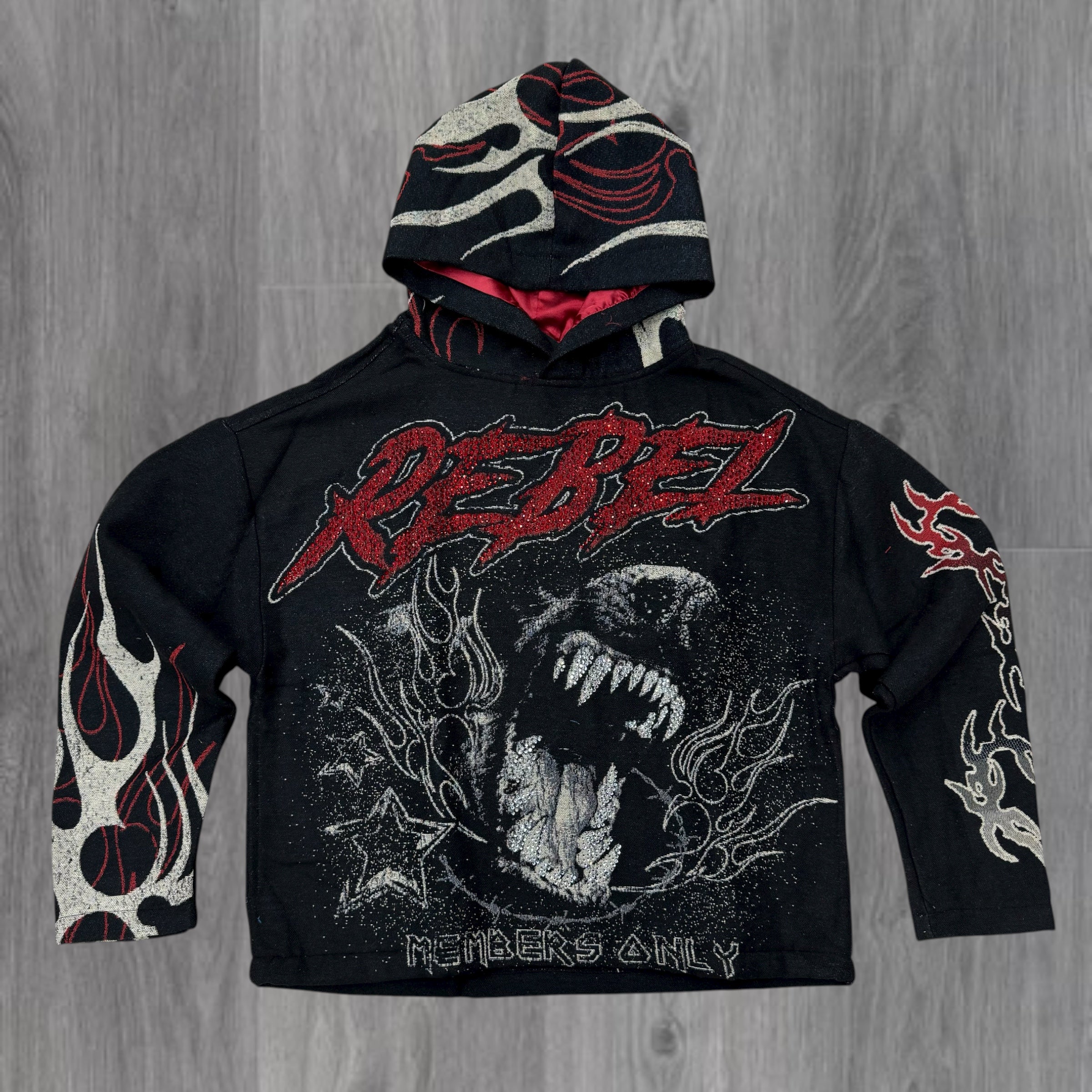 Jacquard - Rhinestone Mad Dog Hoodie - Black - 339