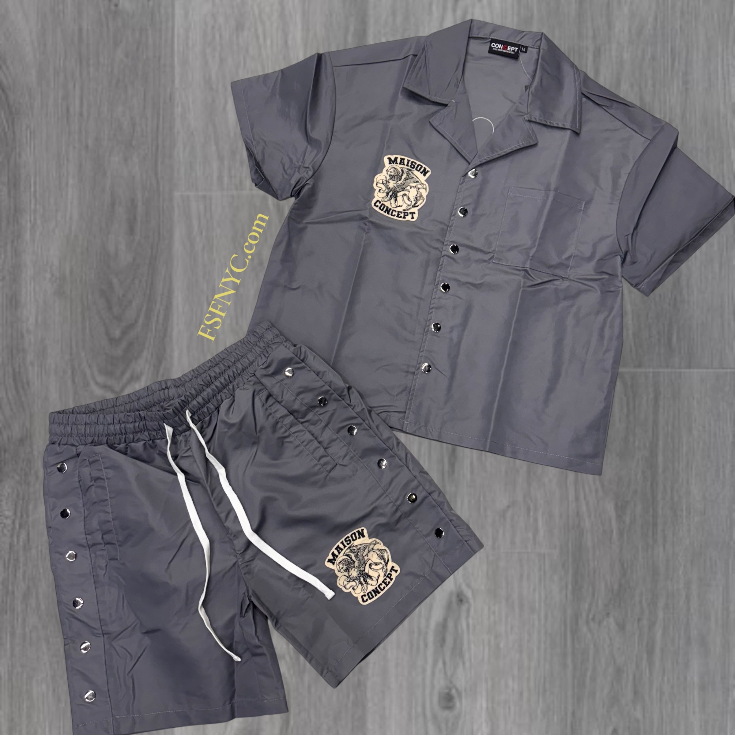 Concept Maison Nylon Button Down Short Set Grey