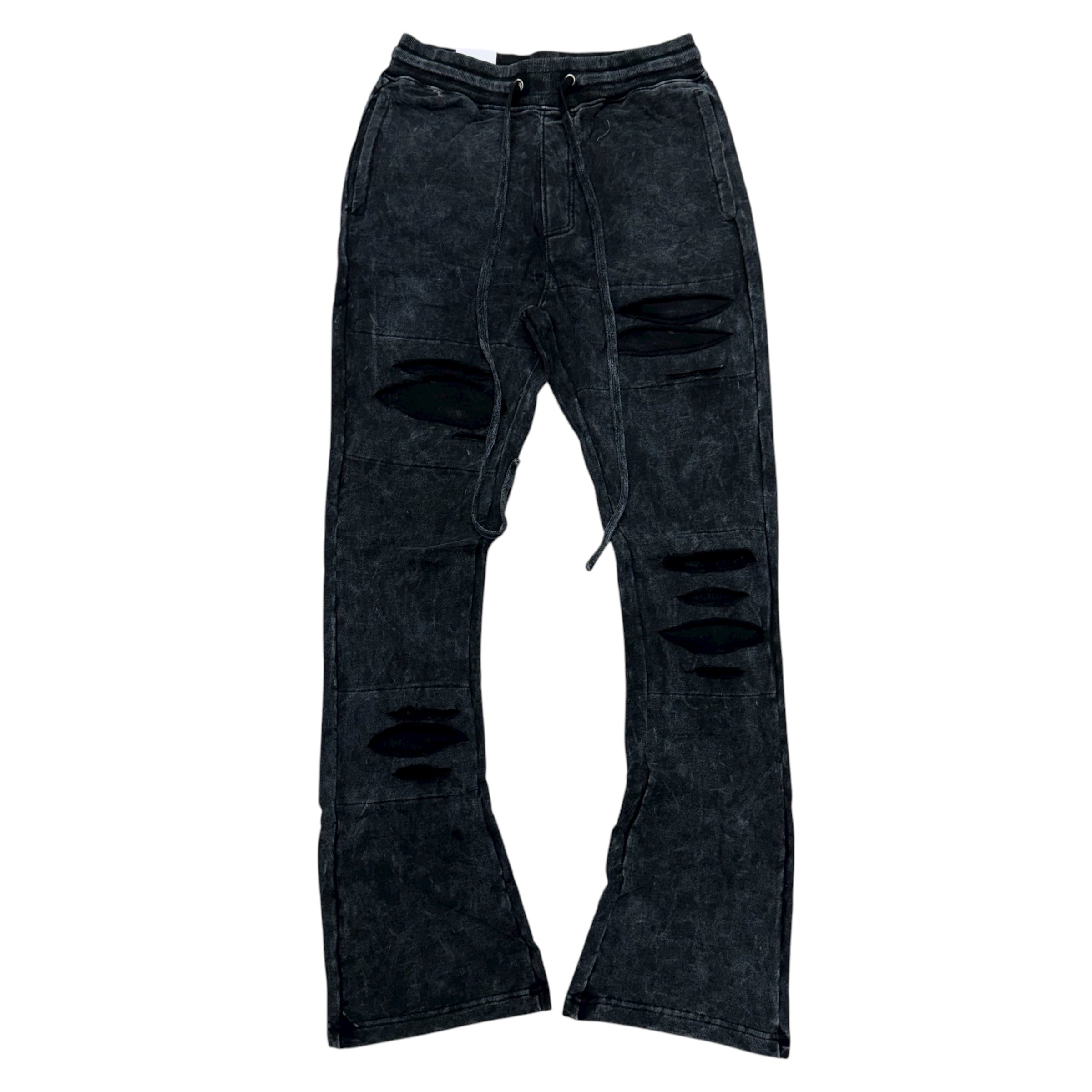 Rebel - Stacked Acid Wash Sweat Pants - Black