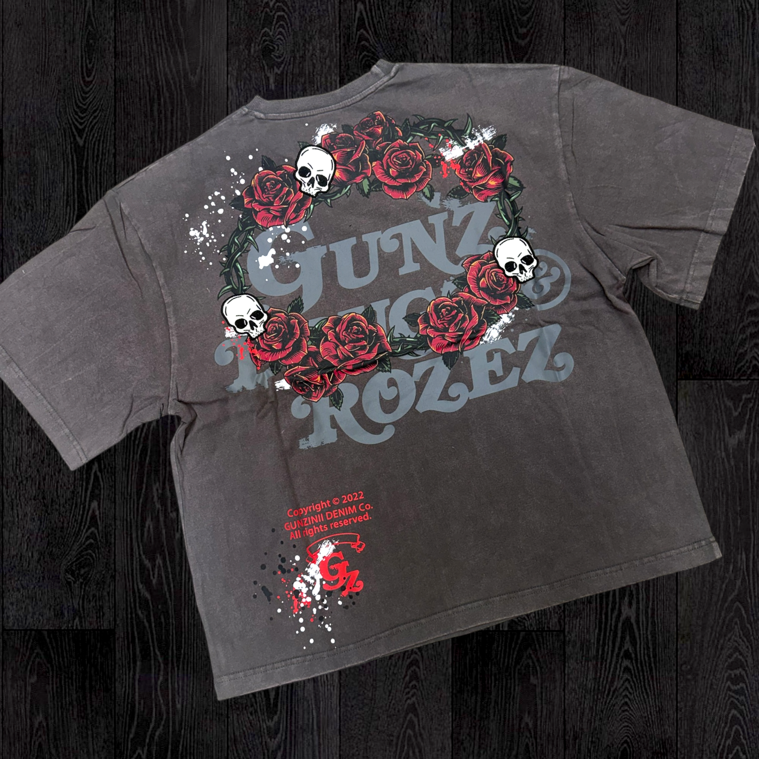 Gunzinii - Rock Rhinestone T-shirt - Charcoal - 1074