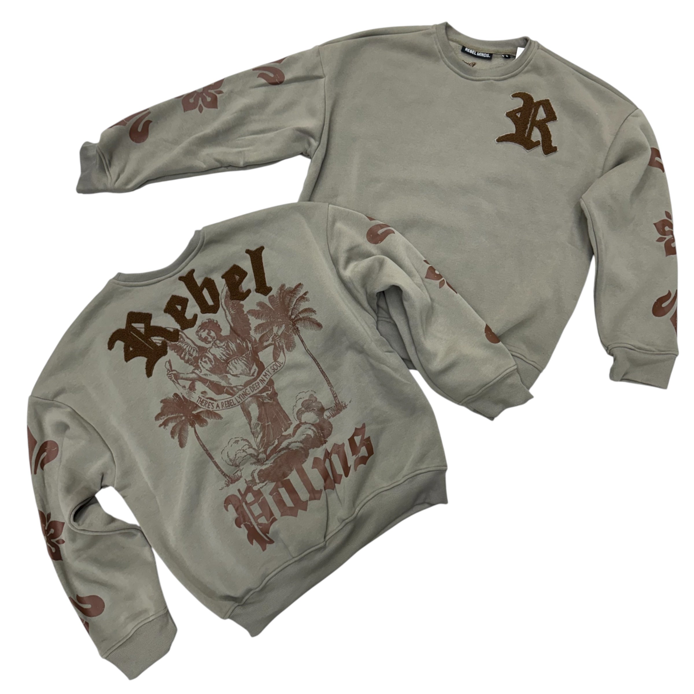 Rebel - Palm Crew Sweatshirt - Taup - 320