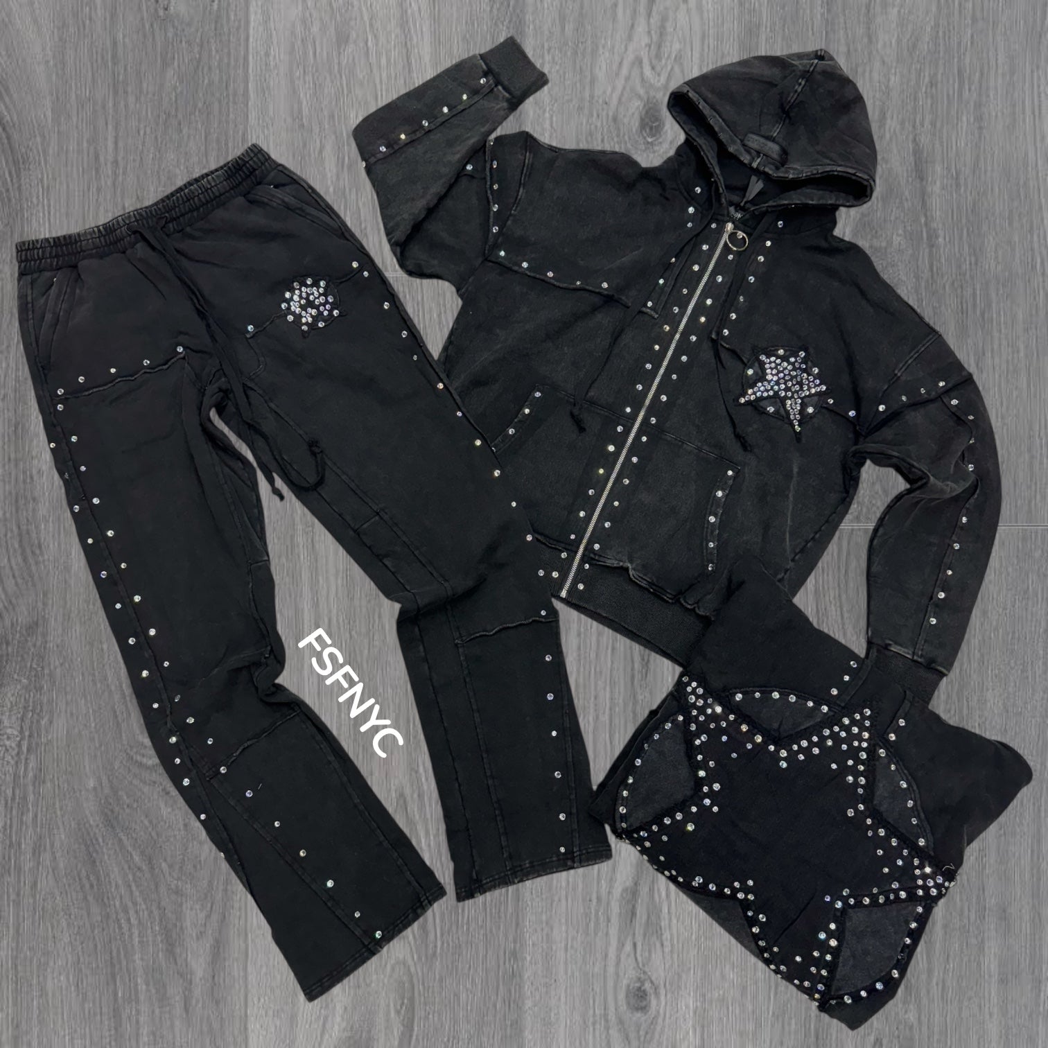HDSN - Stacked Crystal Star Sweat suit - Black - 605