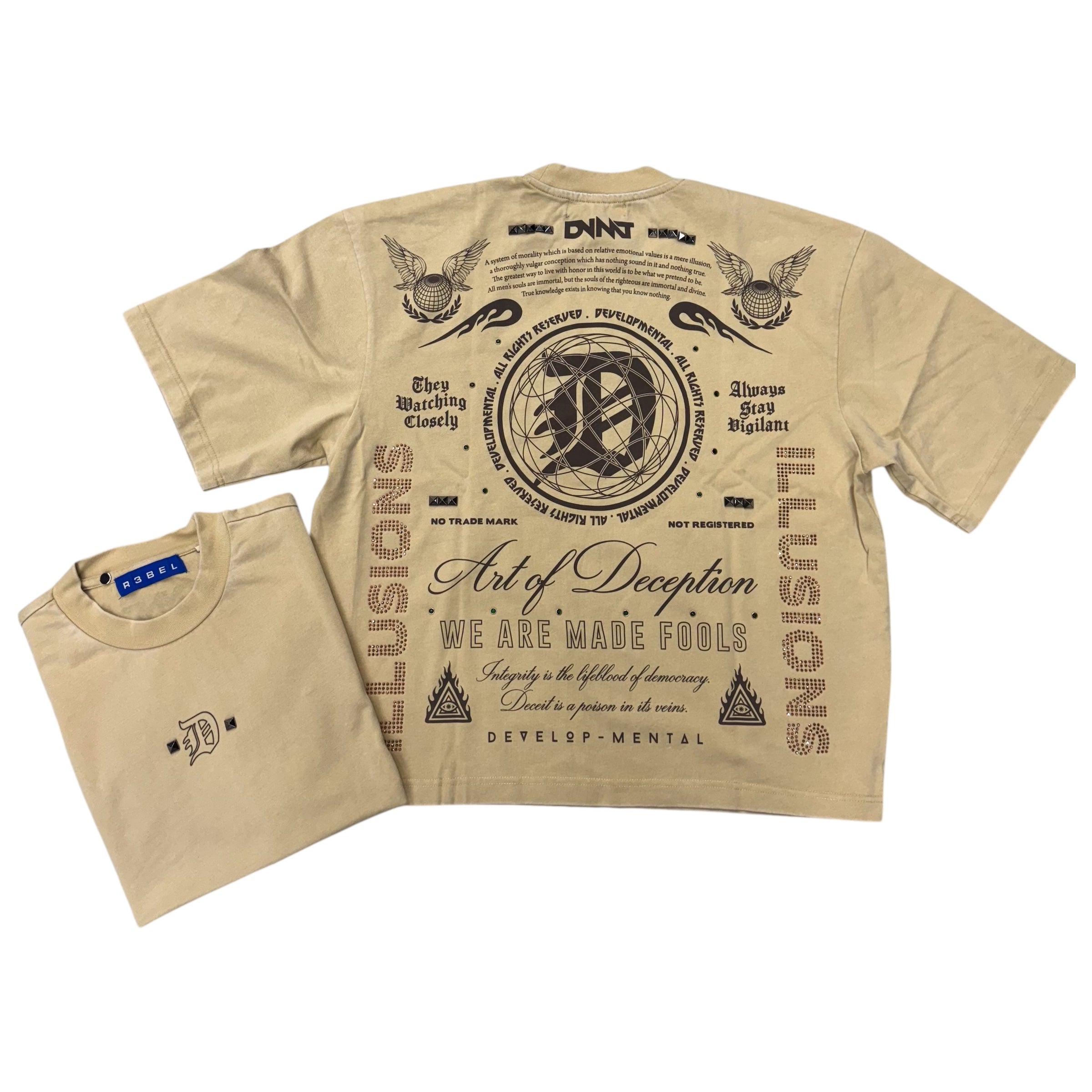 R Studded Illusions T-Shirt Khaki 134