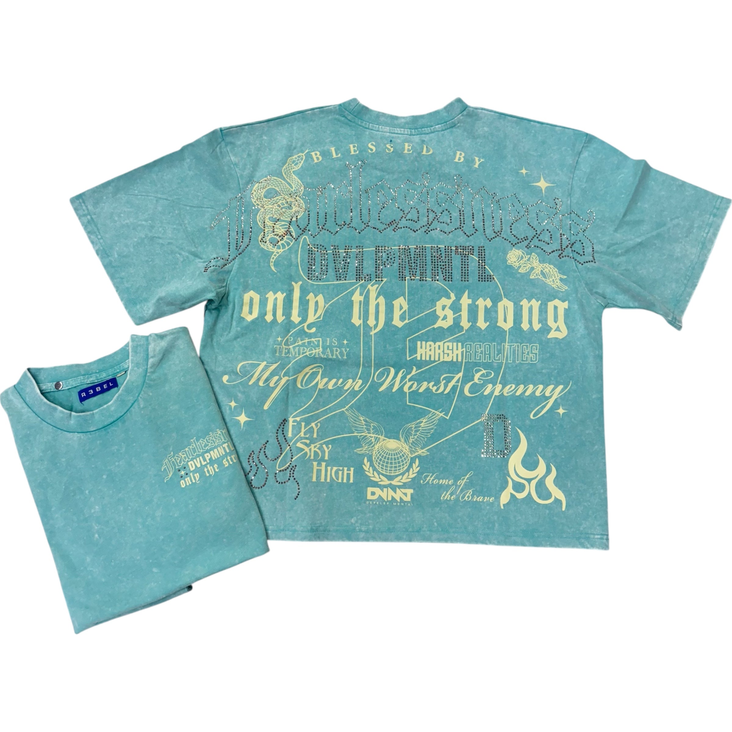 R Rhinestone Fearlessness T-Shirt Jade 145