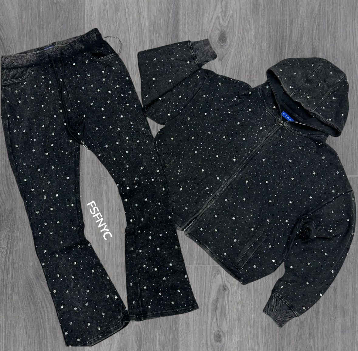 Stacked - Crystal zip Sweat Suit - Ash Black - 455 355