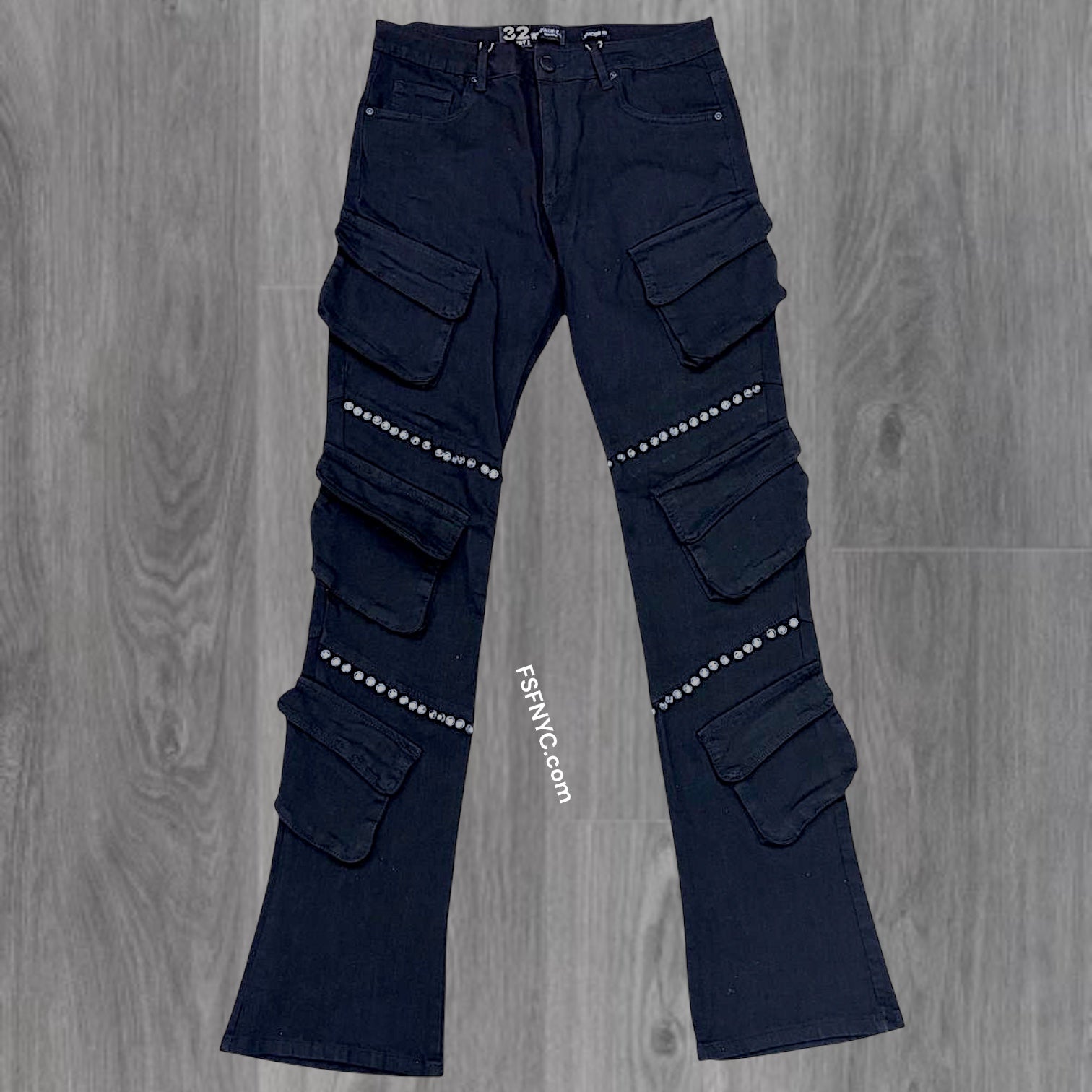 W - The Multi Cargo Stacked Rhinestone Denim - J.Black - M8412D