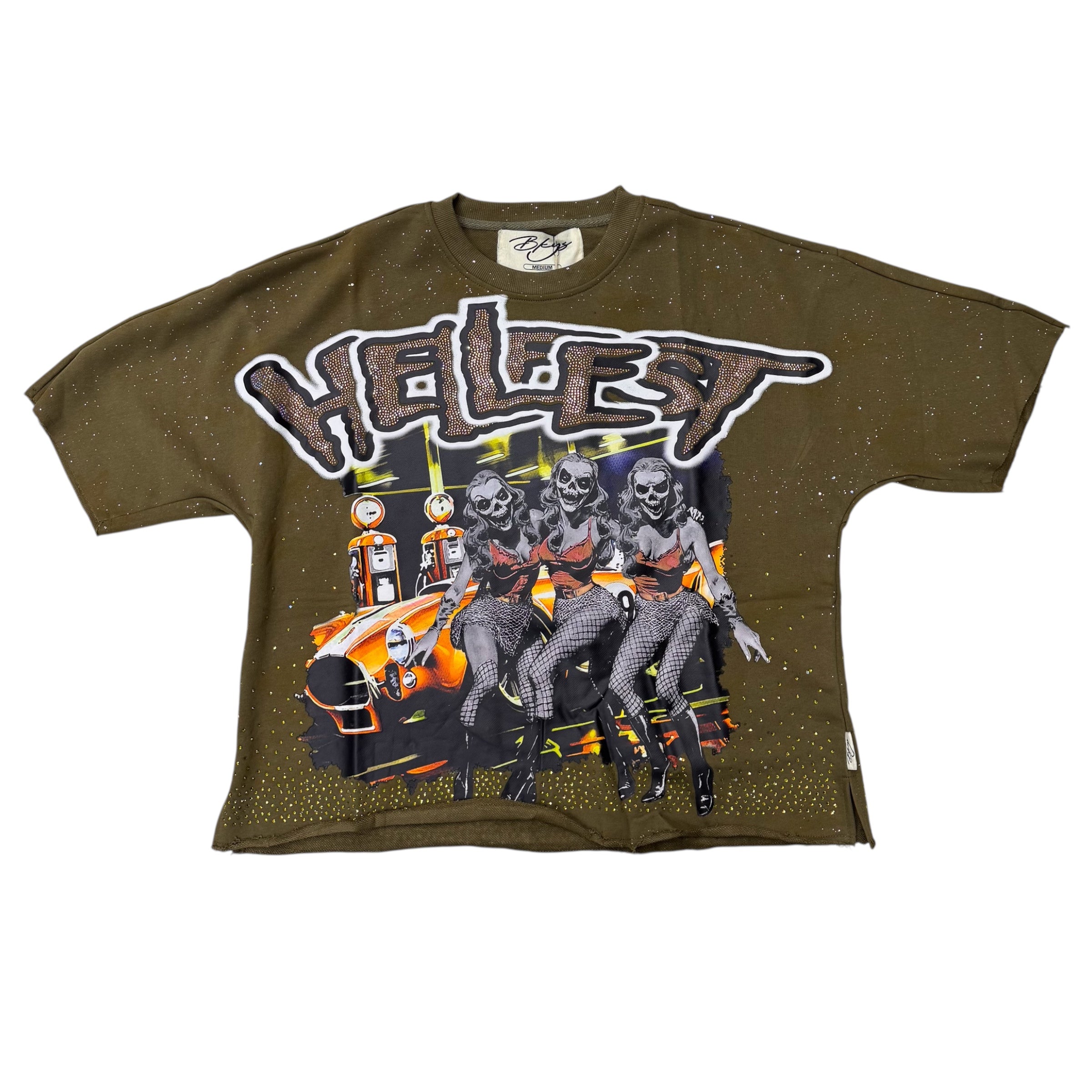 BKYS Rhinestone Hell Fest Olive T-Shirt 1321