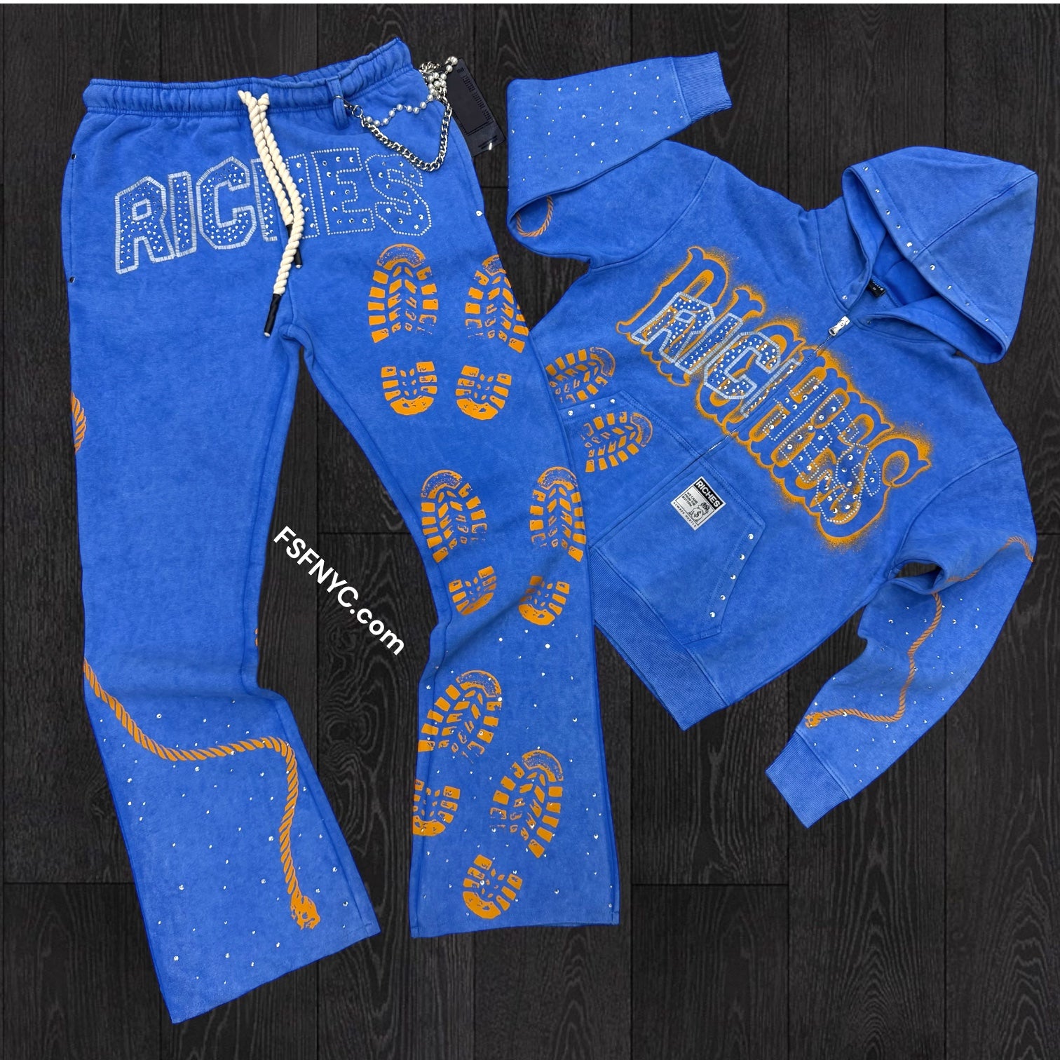 ELITE - Riches Flare zip Sweatsuit - Blue - 1088