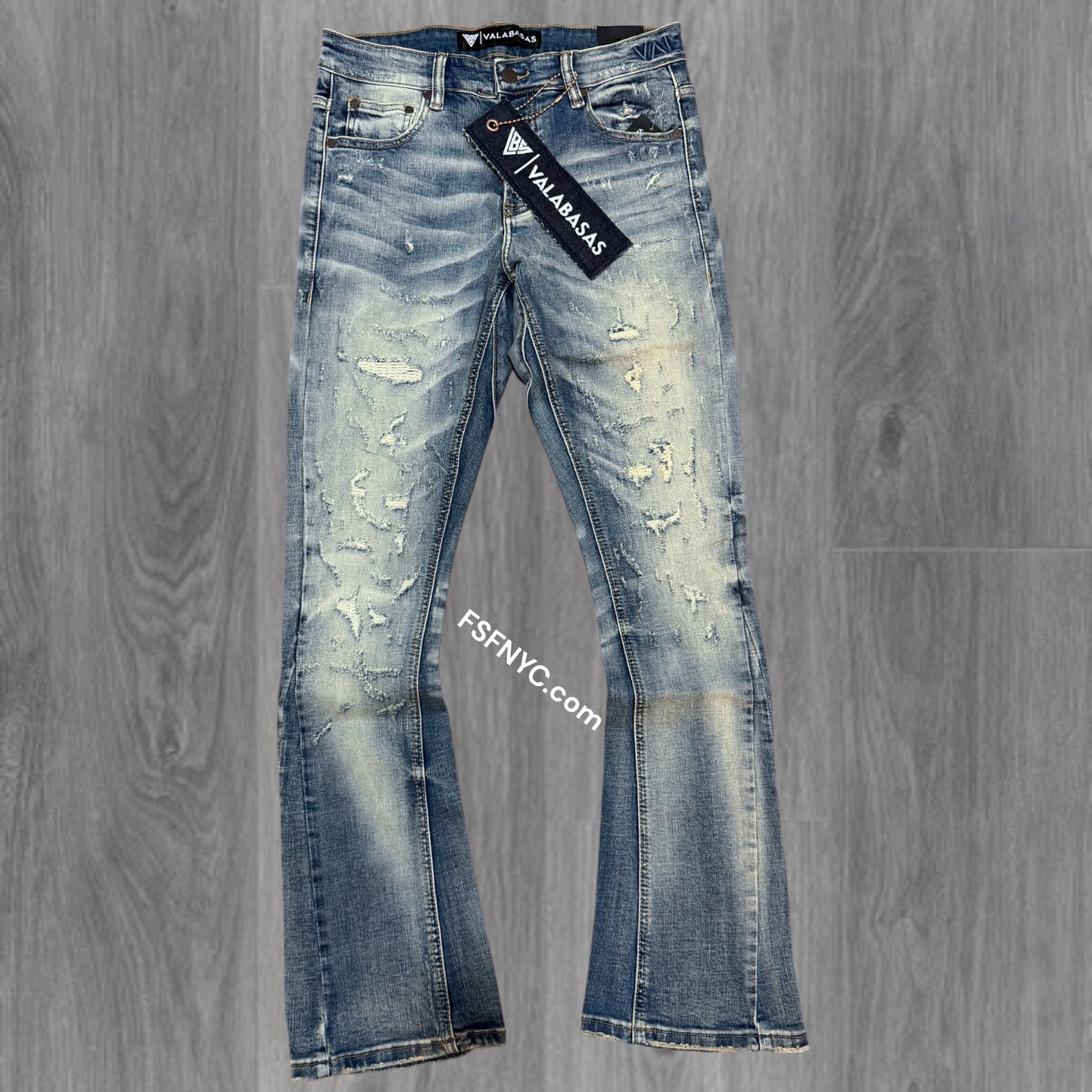 Valabasas - Bald Stacked Distress Denim - Vintage Blue - 1019