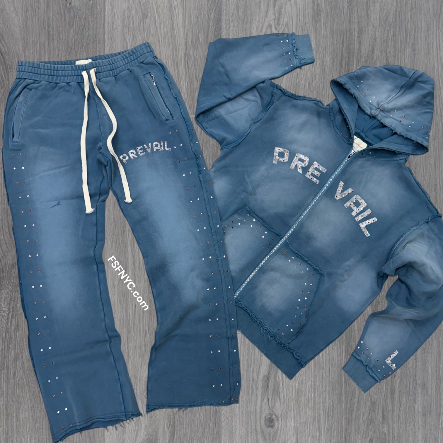 Prevail - Flare Rhinestone Sweat suit - Blue