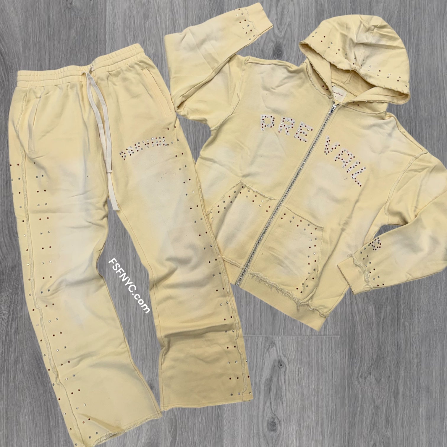 Prevail - Flare Rhinestone Sweat suit - Cream