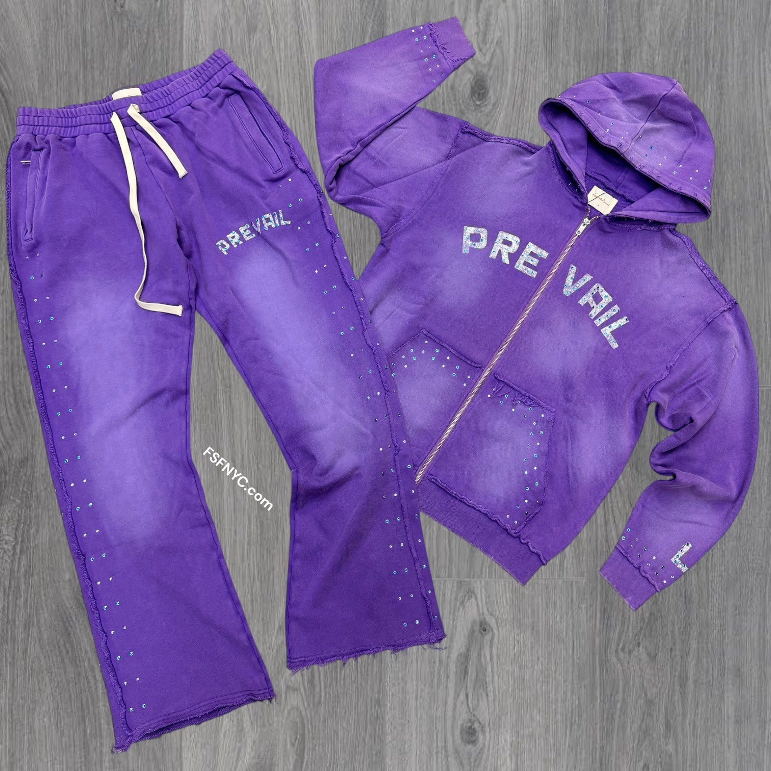 Prevail - Flare Rhinestone Sweat suit - Purple
