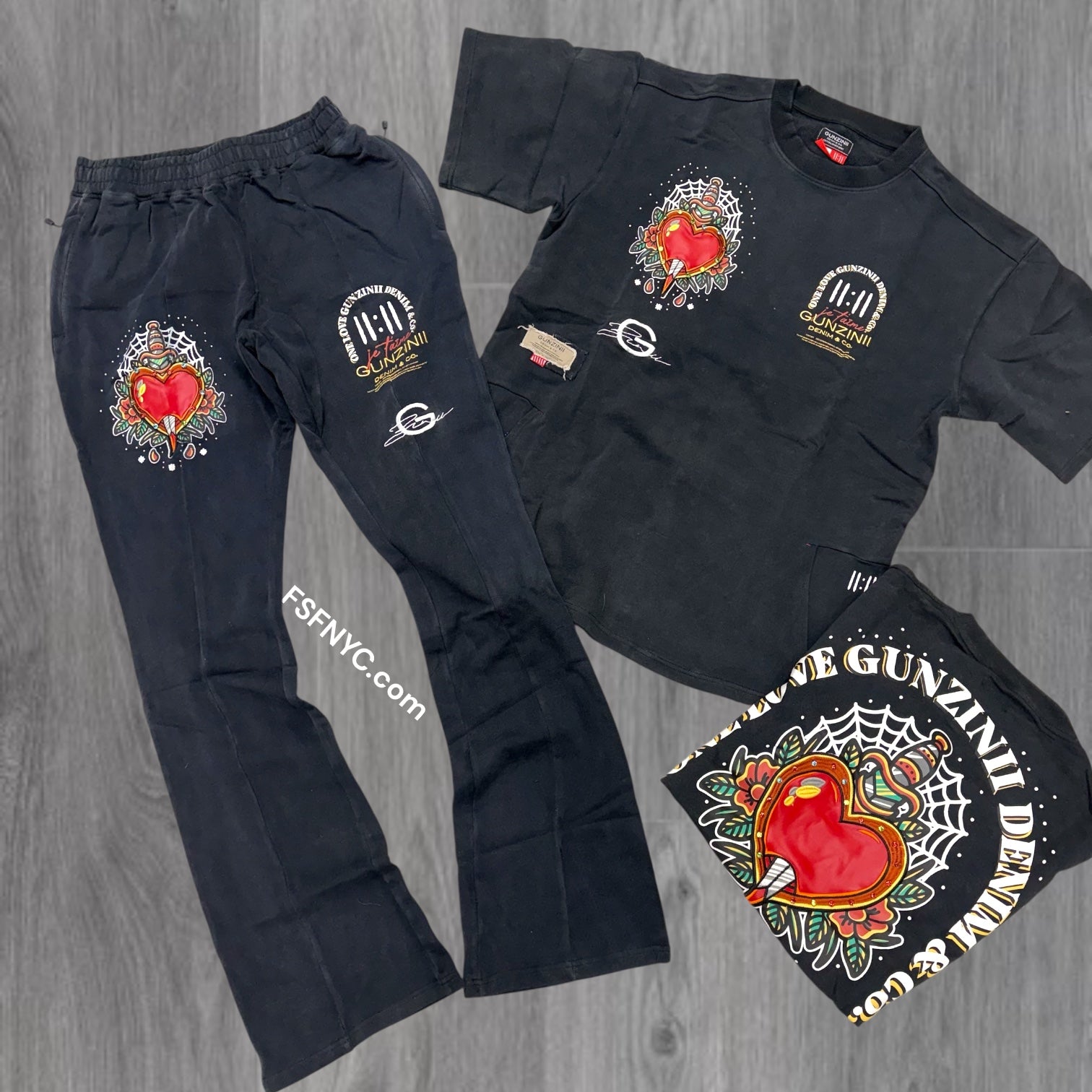 Gunzini - Stacked Pants-T-shirt Set - Black - Gz671 672