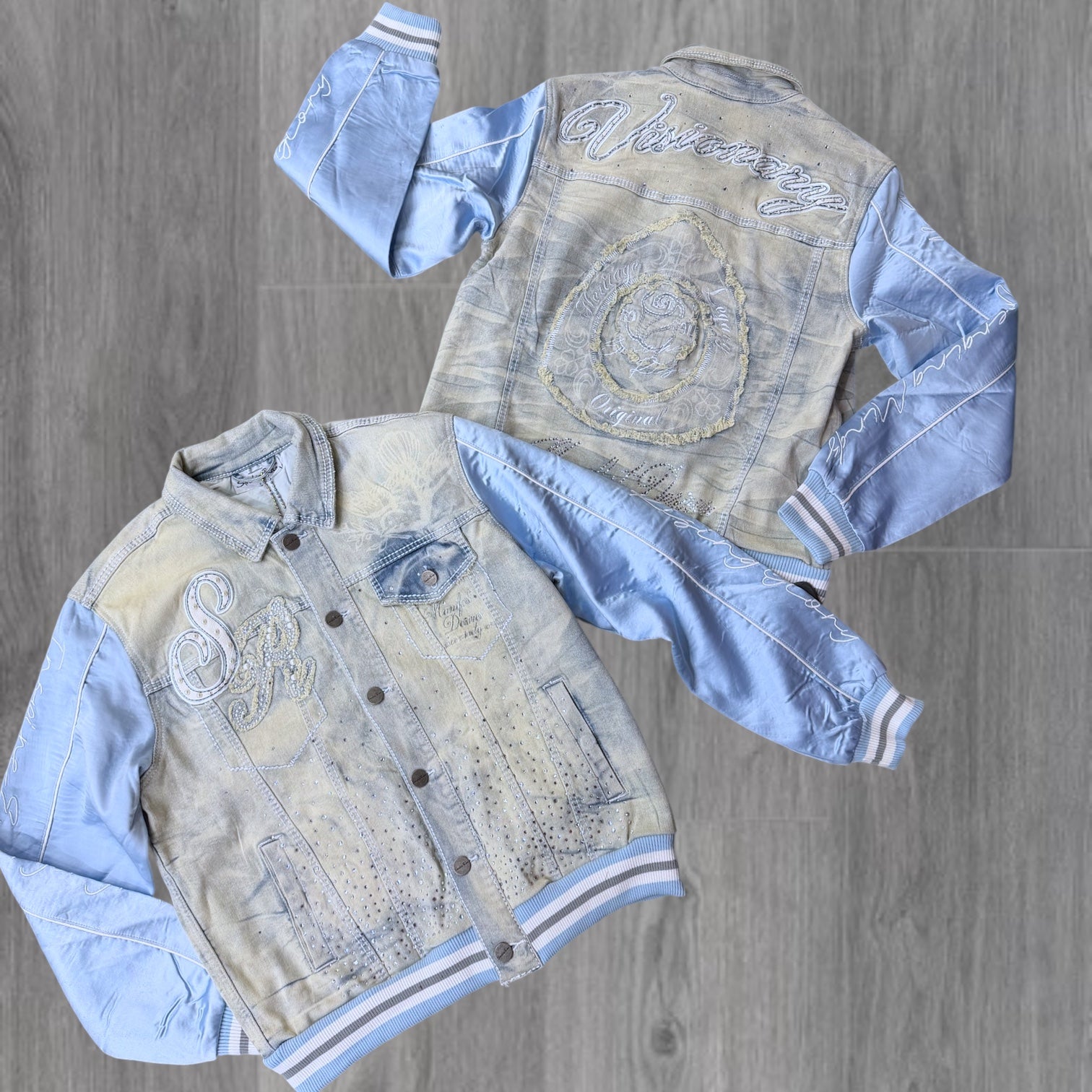 Rise - Denim Jacket /satin sleeves -Brant Blue- S445