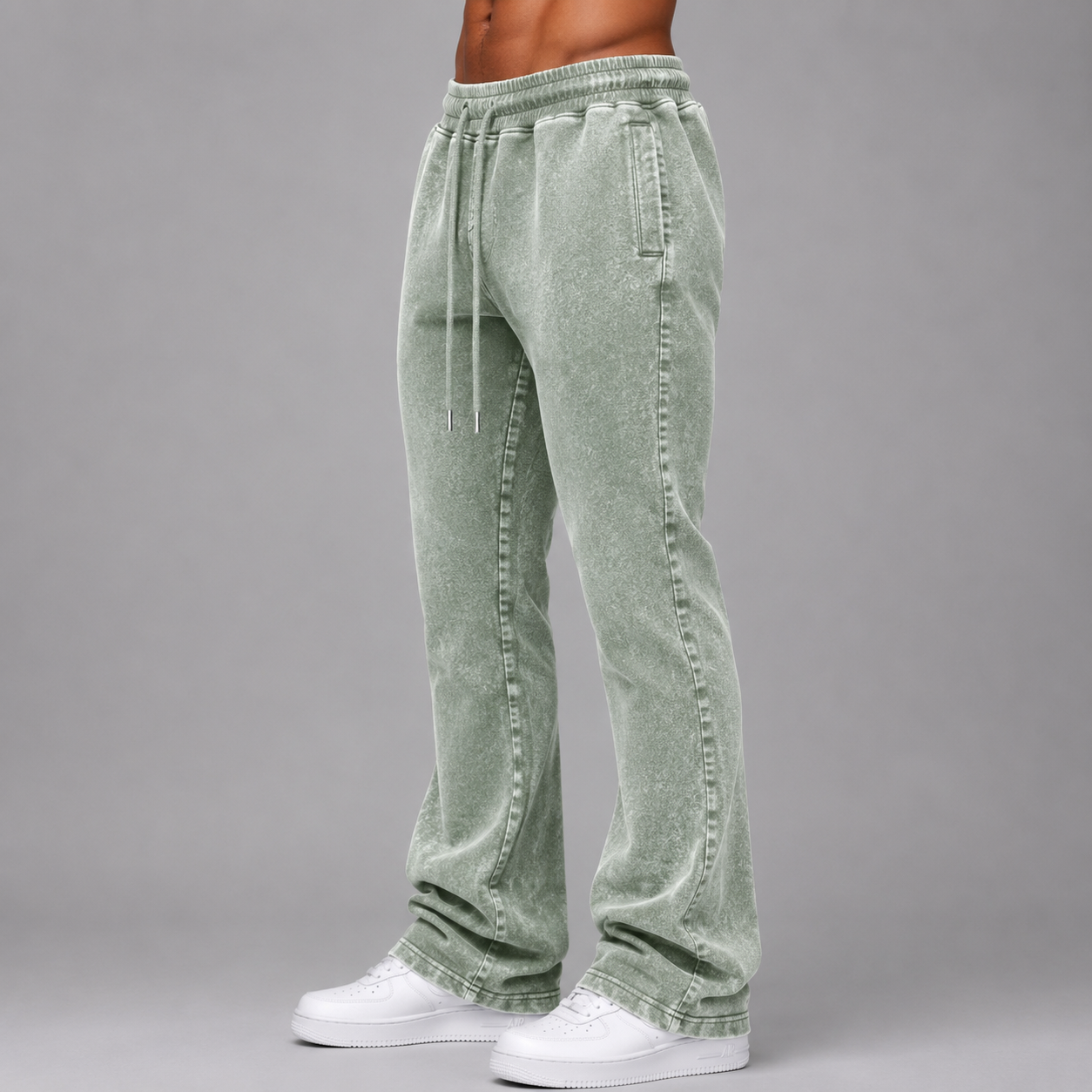 Narr - Mineral Wash Stacked Sweat Pants - Sage Green - 0713