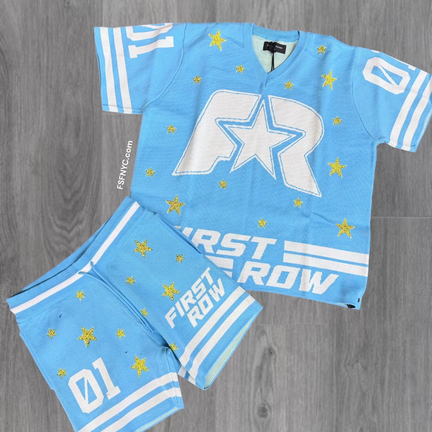 FR - Scattered Star Sweater Material Short Set - Blue - 1009