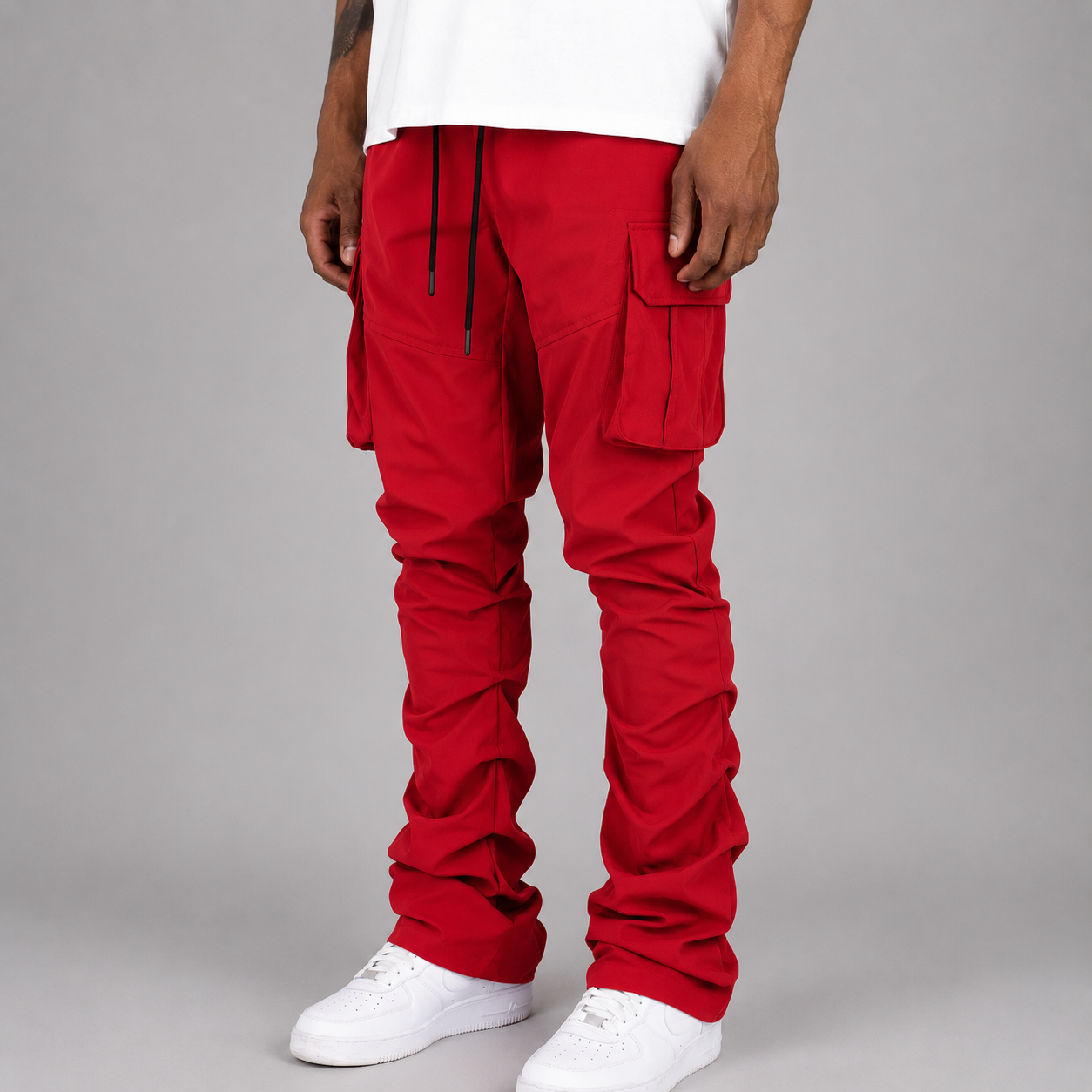 R - Stacked Flare Nylon Cargo - Red - 422