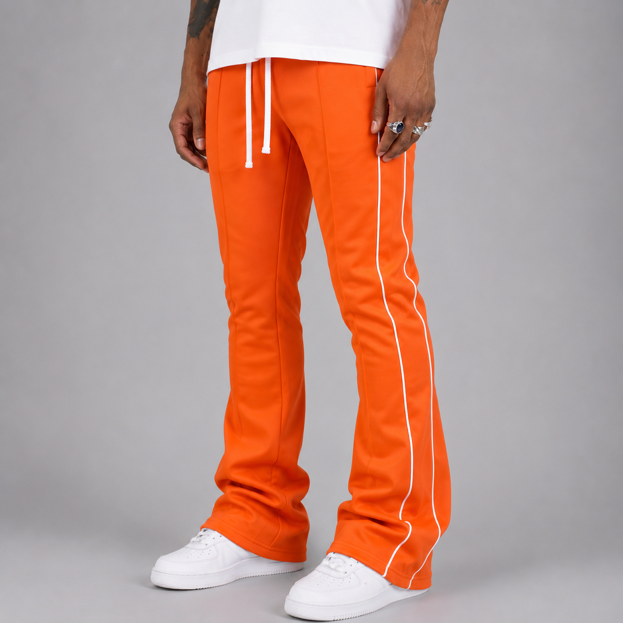 Rebel - Track Stacked Flare Pants - Orange - 470