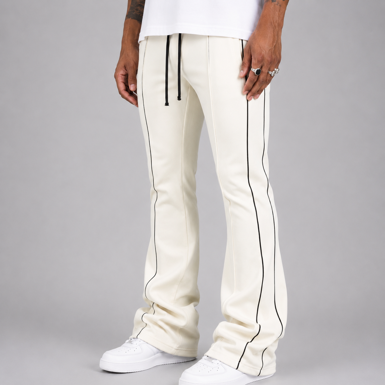 Rebel Stacked Flare Track pants Cream 470