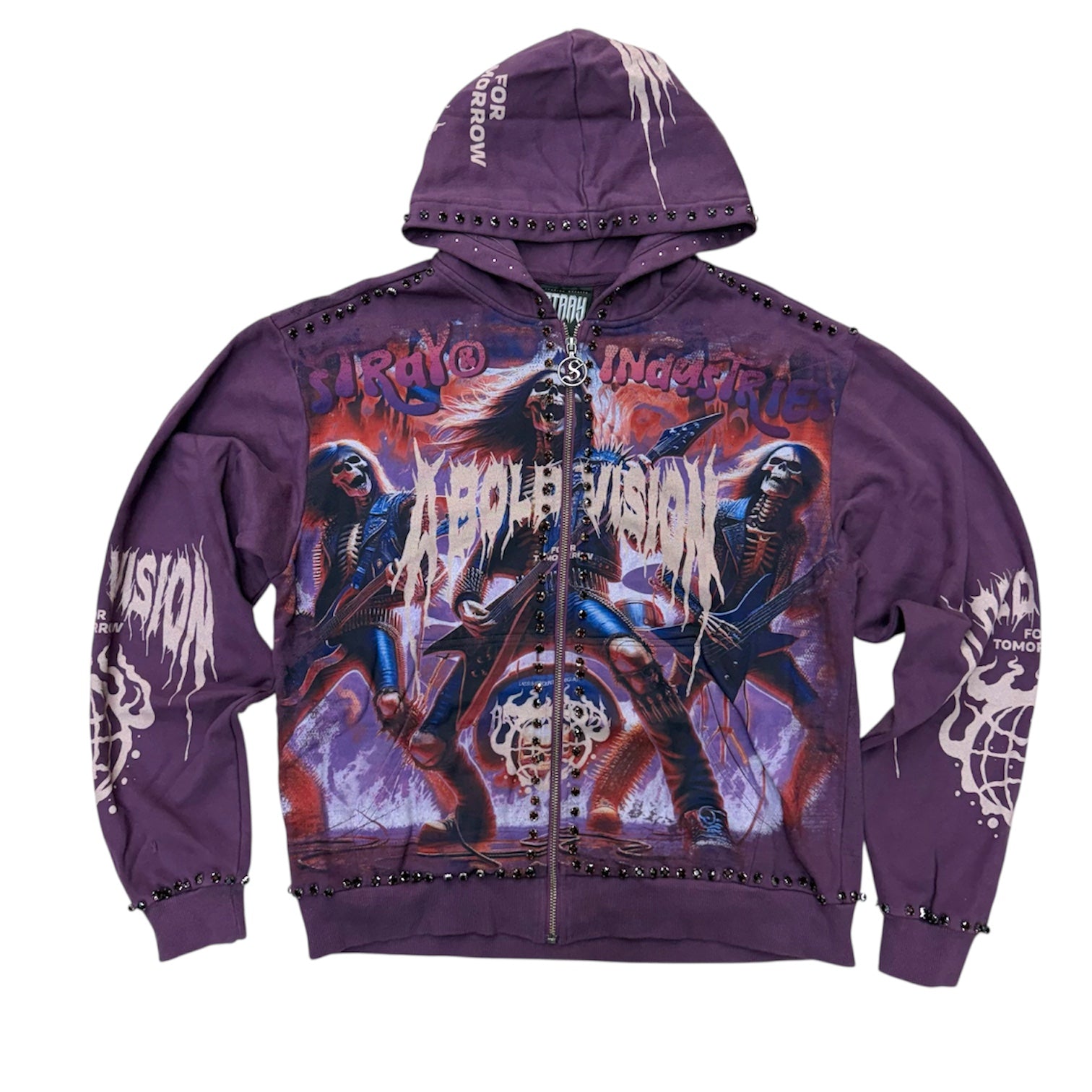 Stray - Bad To The Bone Crystal Zip Hoodie - Plum - 1551