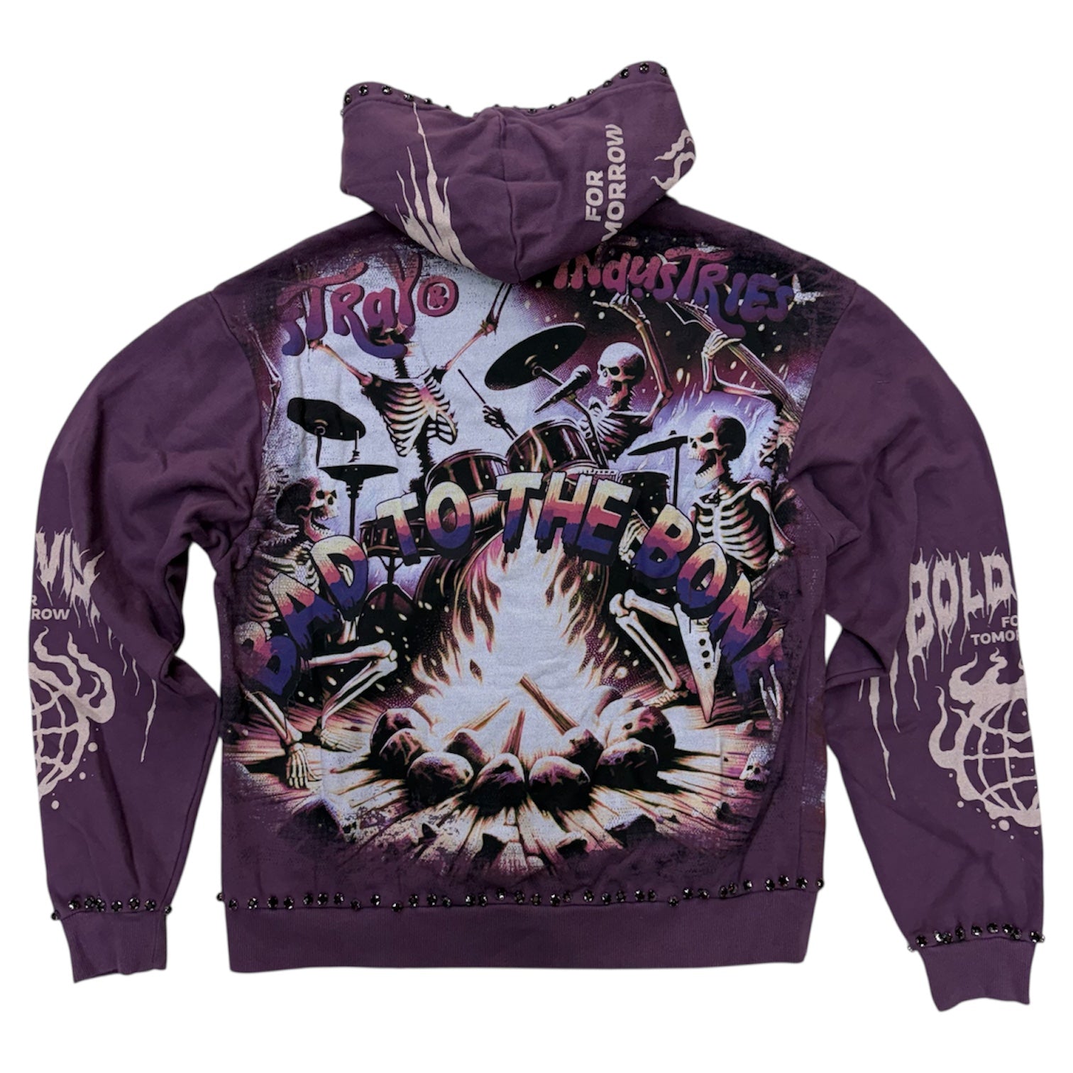 Stray - Bad To The Bone Crystal Zip Hoodie - Plum - 1551