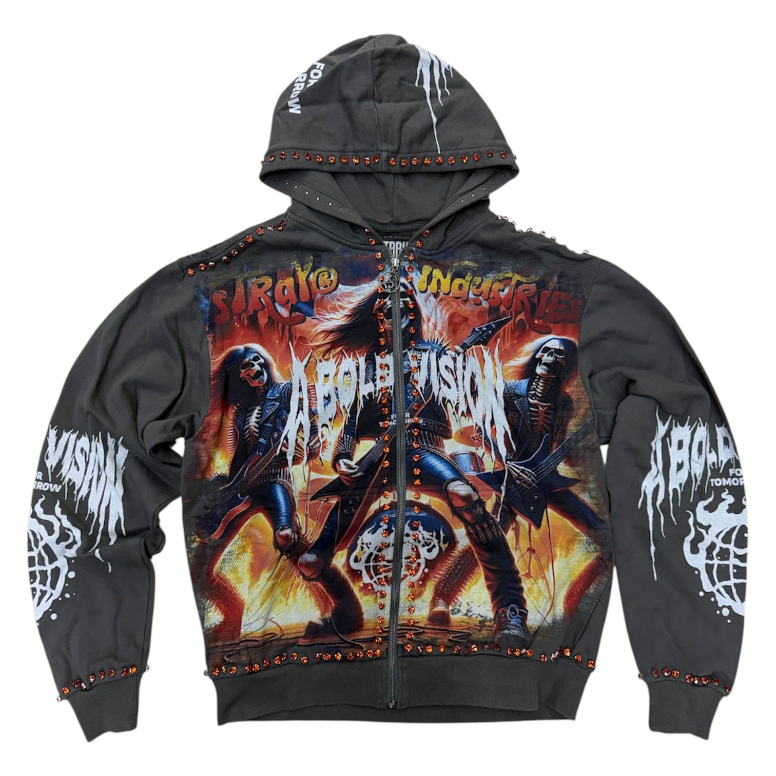 Stray - Bad To The Bone Crystal Zip Hoodie - Charcoal - 1551