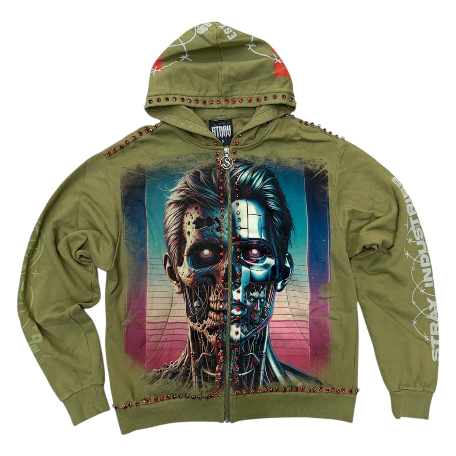 Stray - The Surgeon Crystal Zip Hoodie - Olive - 1540